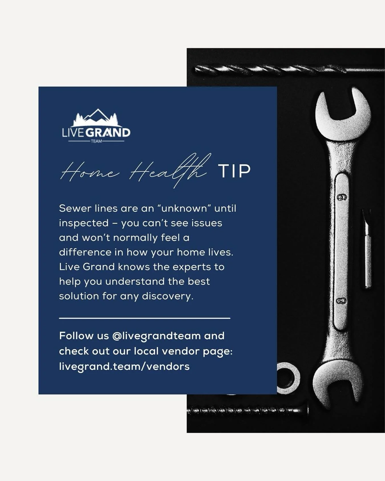 Sewer lines are an “unknown” until inspected - you can’t see issues and won’t normally feel a difference in how your home lives. Live Grand knows the best experts to help you understand the best solution for any discovery!
Vis