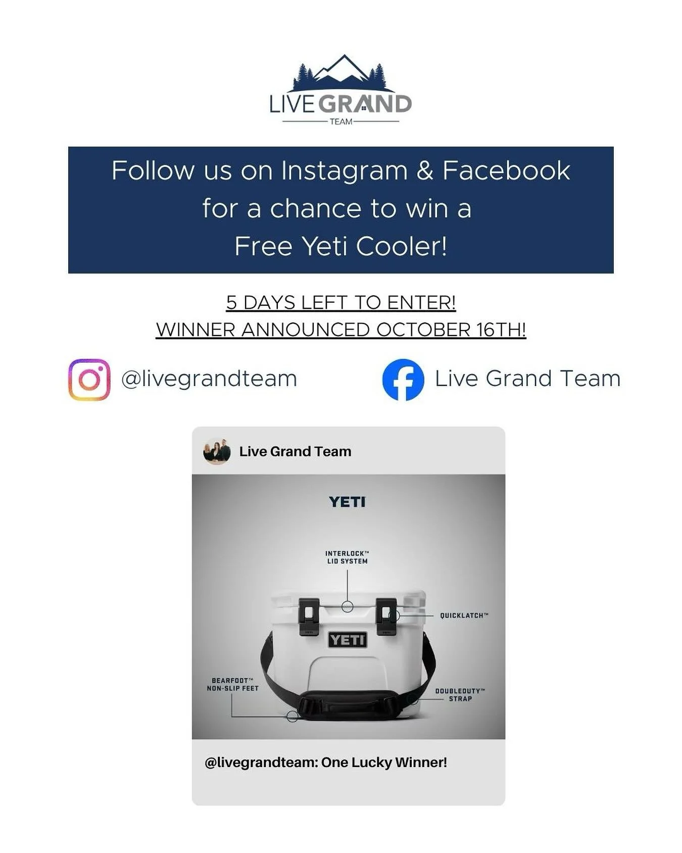 The winner of our YETI cooler giveaway will be announced in 5 DAYS! Follow us on Instagram and Facebook @livegrandteam for a chance to win ⭐️
#remax #remaxalliance #homesincolorado #coloradorealestate #realestate #giveaway #coloradogiveaway