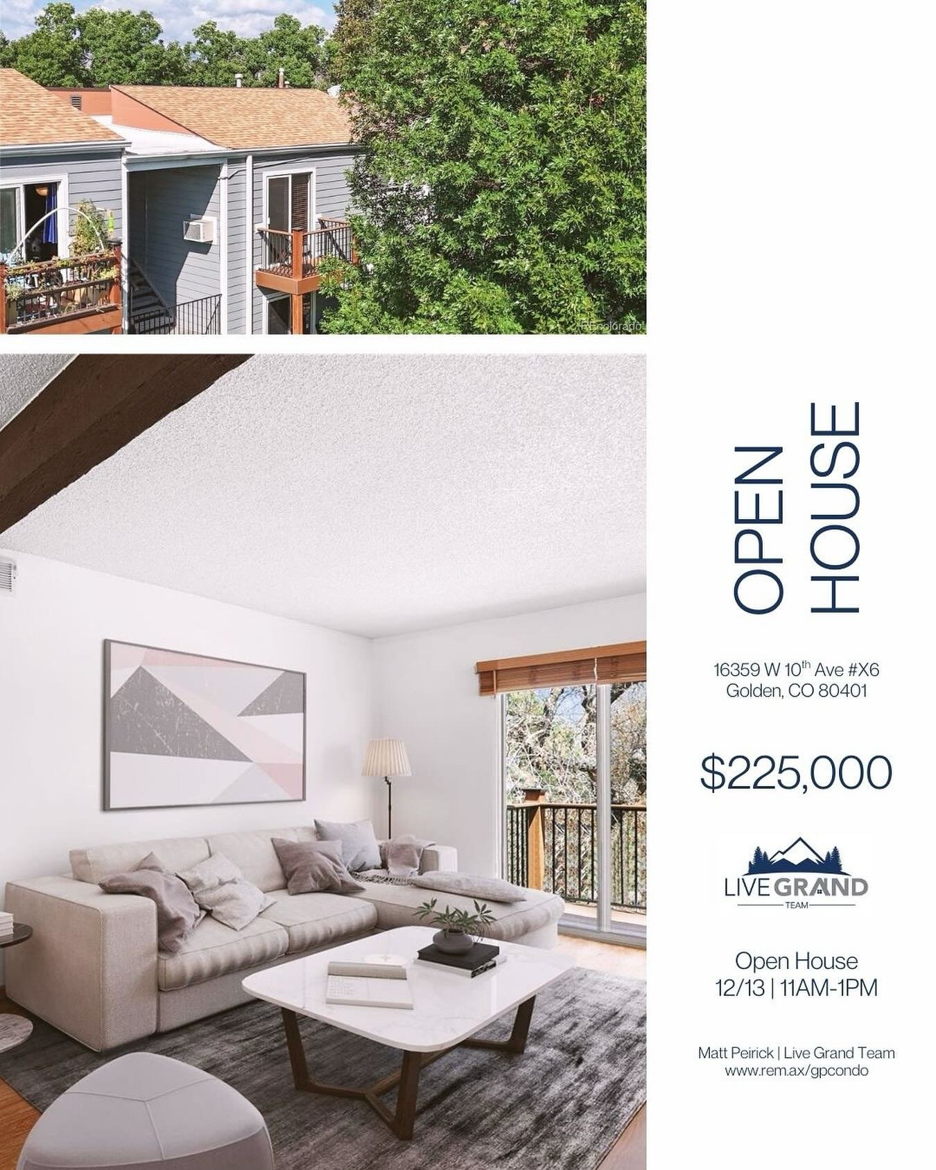 Open House 🏡 

Saturday, December 13th 11AM-1PM
16359 W 10th Ave Unit X6, Golden, CO 80401
2 Bed | 1 Bath | 773 Sq Ft

#goldenco #goldencolorado #coloradorealestate #coloradoopenhouse #coloradoopenhouses #coloradolife #coloradoliving #coloradorealto