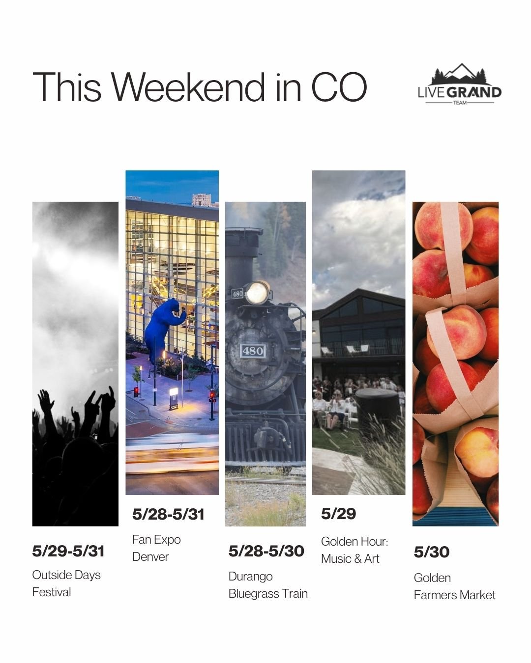 Looking for a fun filled weekend in Colorado? Check out these events! We recommend checking the official event websites for all necessary info.

Contact our team or click the link in our bio to sign up for our newsletter and receive local event info,