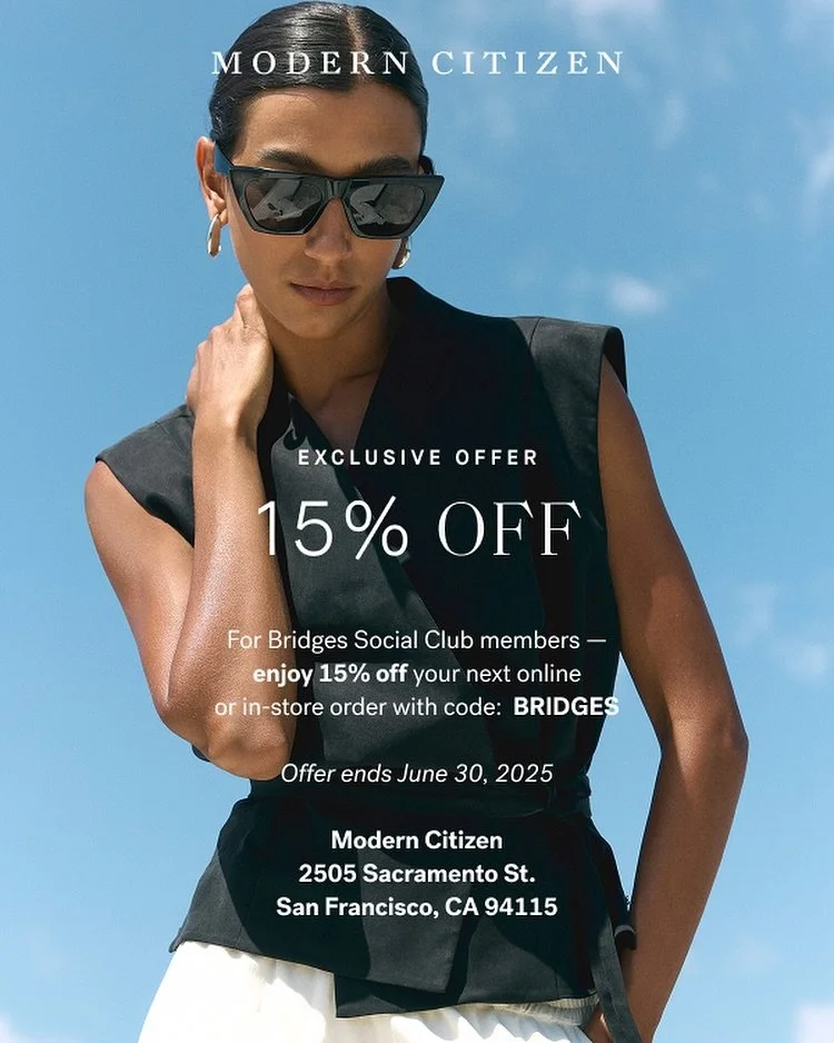 We&rsquo;re so exited to partner with the amazing @moderncitizen for an exclusive Bridges community offering! &hearts;️

Please enjoy 15 % off online with the code &ldquo;Bridges&rdquo; 🛍️ Happy Shopping 💃