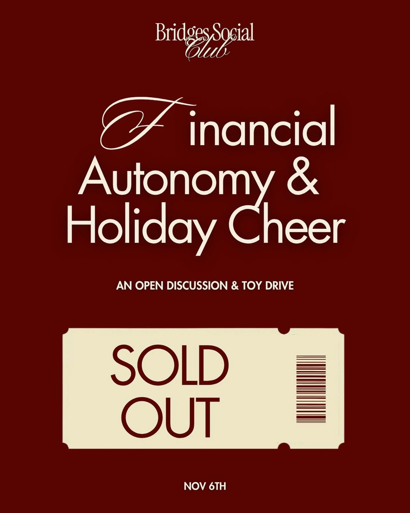 ✨ SOLD OUT ✨
Our Financial Autonomy Seminar + Toy Drive is happening tomorrow! 💼🎁
We can&rsquo;t wait to gather with our Bridges community to learn, connect, and give back.
A huge thank you to everyone who RSVP&rsquo;d and helped us sell out this e