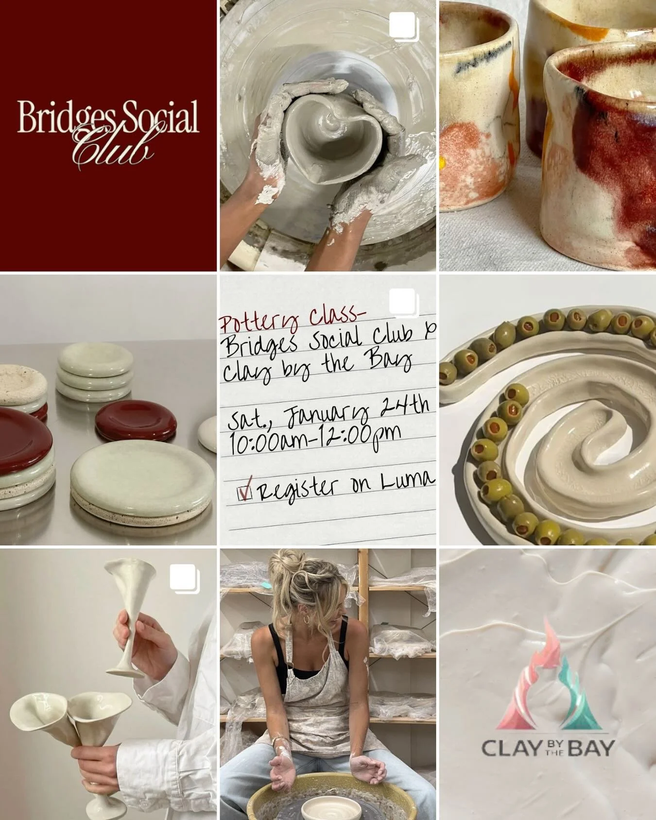 ✨ Final reminder &mdash; Clay By The Bay x Bridges ✨

If you&rsquo;ve been meaning to come to a Bridges event, let this be the one.
A cozy pottery class, creative flow, and time to connect with women outside the office &mdash; no experience needed, j