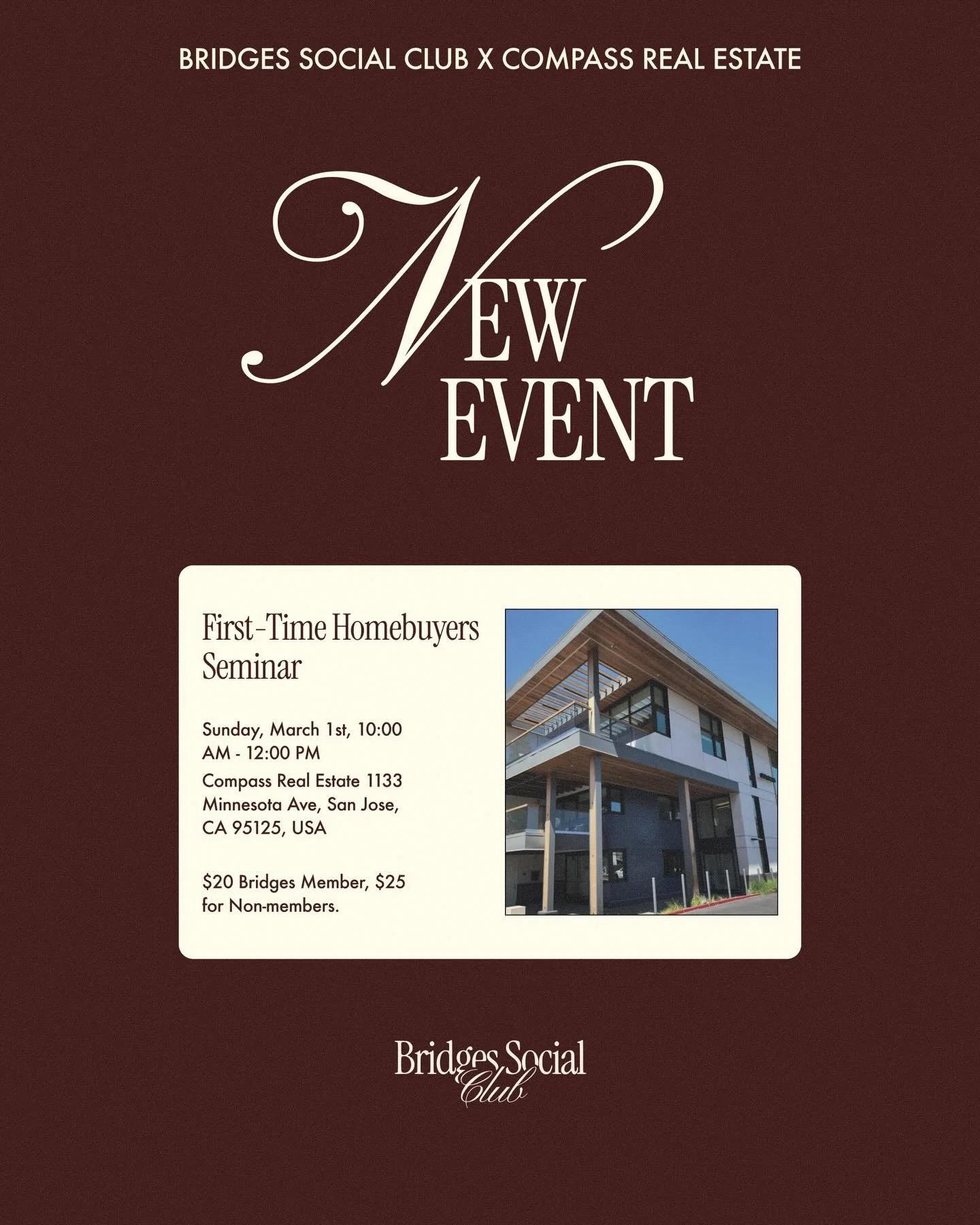 Your future self will thank you for this one.

If buying in the Bay Area has felt confusing, overwhelming, or slightly out of reach &mdash; this is your room to get clarity.

Bridges Social Club x Compass Real Estate are bringing you an intimate, ins