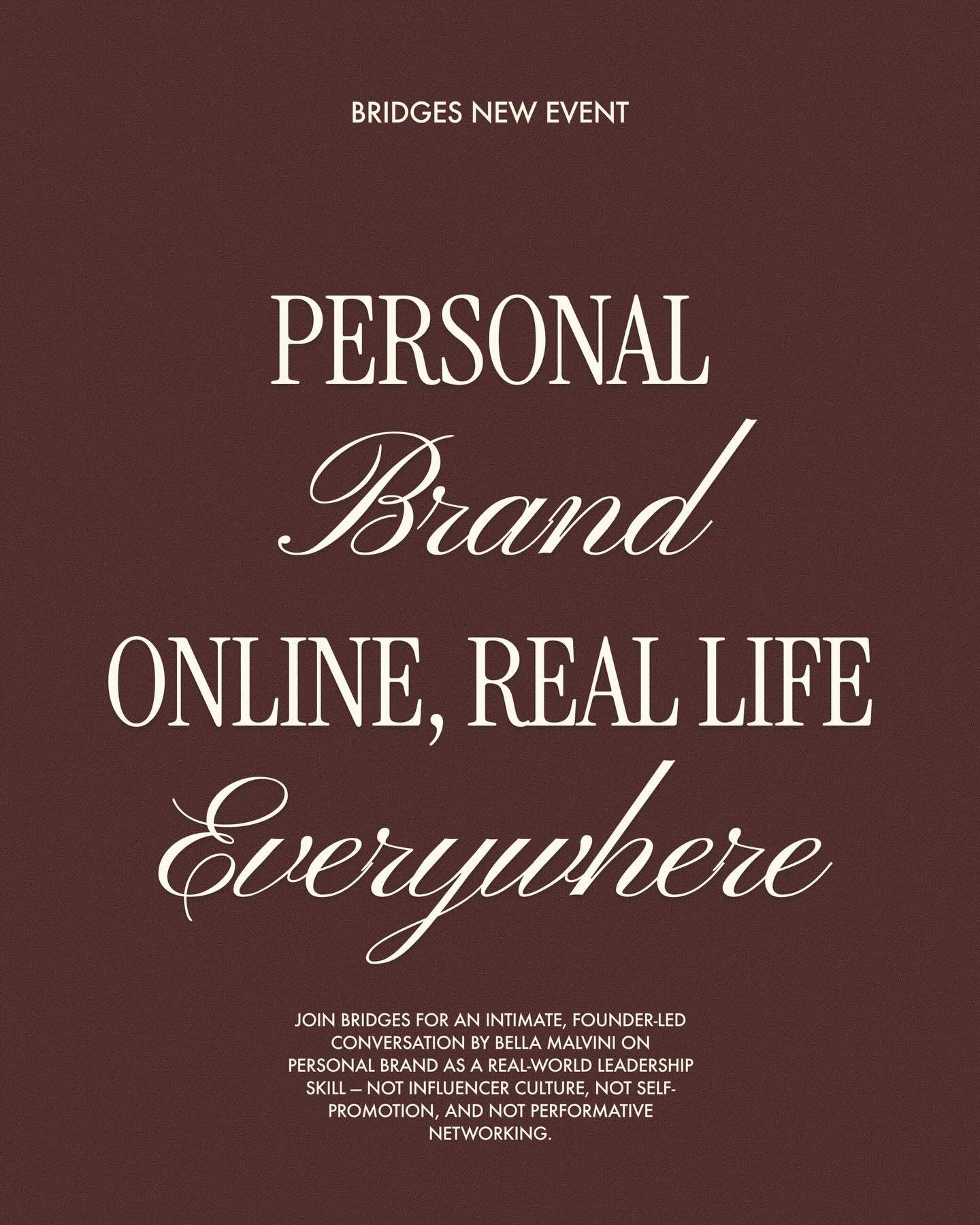 SF friends &mdash; last call 💌

Tonight we&rsquo;re hosting a Bridges conversation on building your personal brand IRL + online followed by networking at one of the Marina&rsquo;s hottest bars.

If you&rsquo;ve been wanting to meet ambitious women i