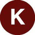 A maroon circle with a large white letter 'K' in the center.