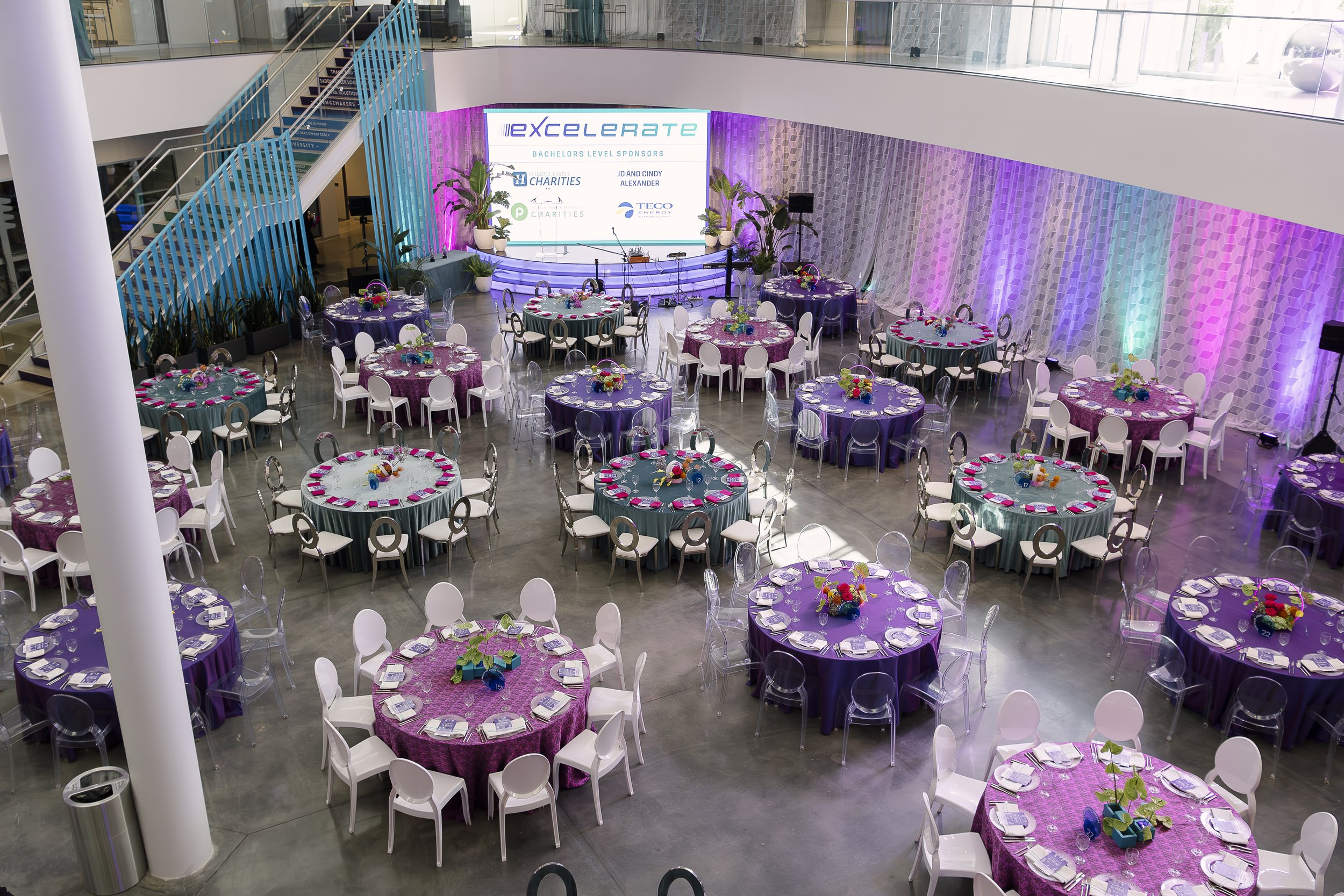 Florida Poly Technic University Company Gala Event in Purple, Magenta and Teal