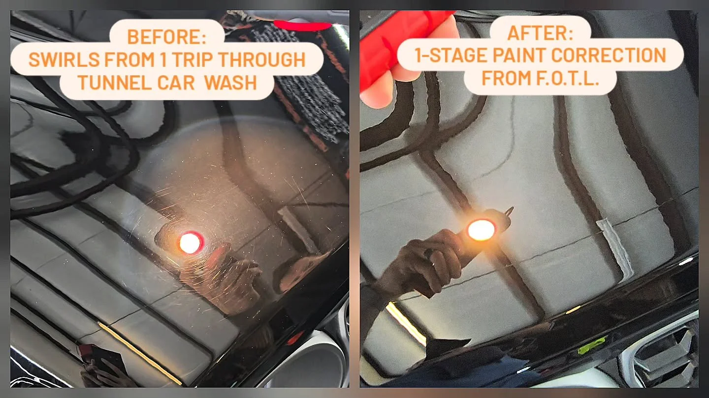 That $20 &ldquo;Express Wash&rdquo; just cost you thousands in resale value. 💸🚫

​The BEFORE photo shows the brutal reality of just ONE trip through a local tunnel wash. Those spinning brushes are essentially sandpaper, leaving behind hundreds of m