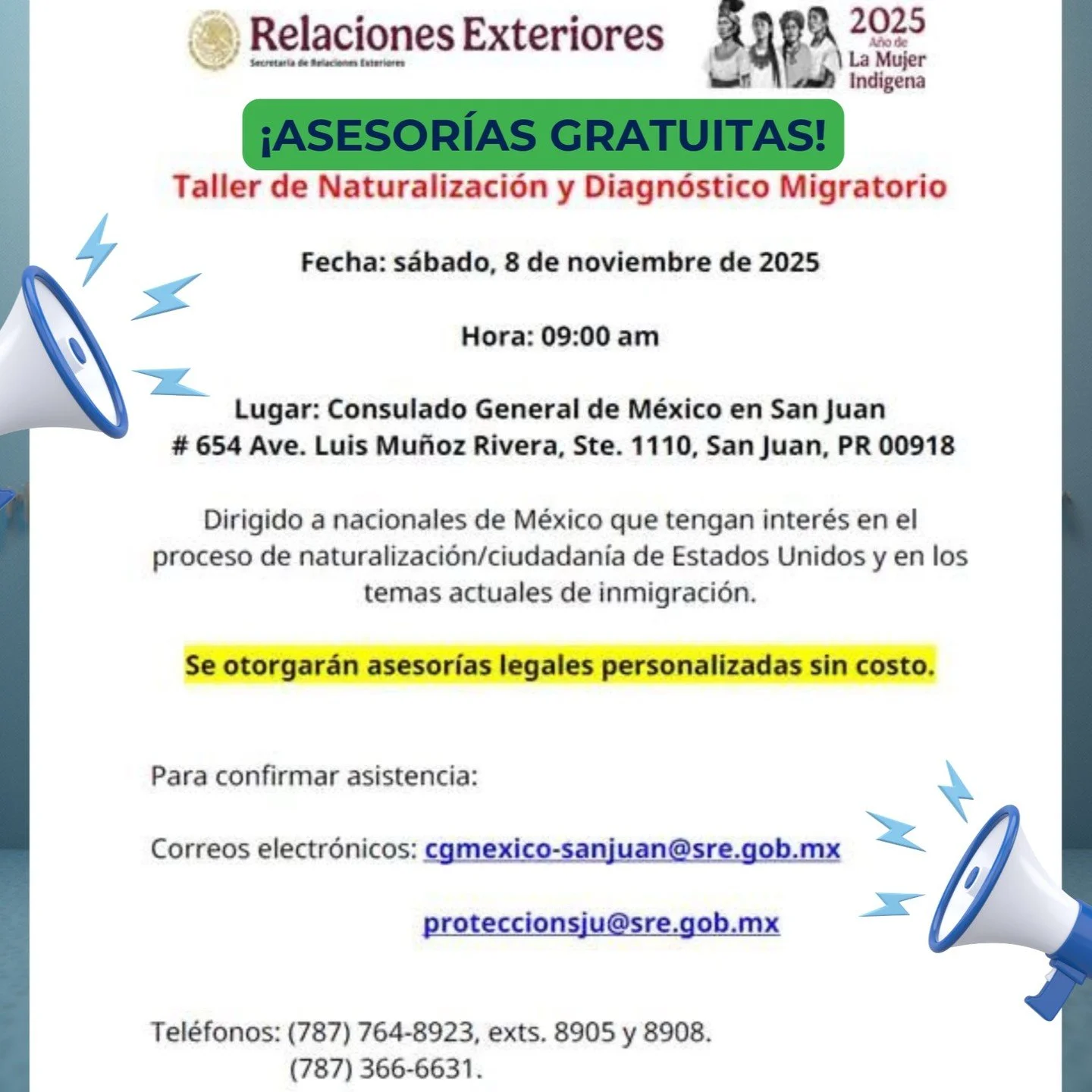 📢 &iexcl;Taller de Naturalizaci&oacute;n y diagn&oacute;stico migratorio! 

&iexcl;Aprovecha esta oportunidad! Si eres extranjero y te interesa la naturalizaci&oacute;n en Estados Unidos o tienes dudas sobre temas migratorios actuales, &iexcl;esto e