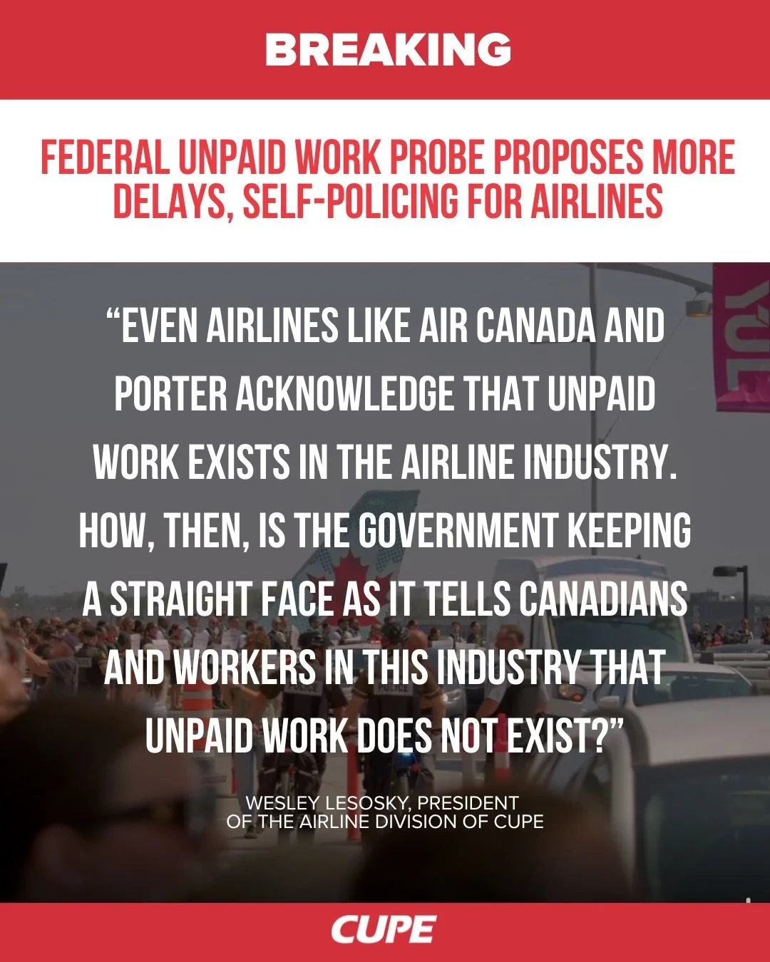 The federal government&rsquo;s probe into unpaid work has delivered underwhelming results.  The government&rsquo;s only proposed solution - a request to airline companies to undertake wage compliance self-audits - is profoundly disappointing to the t