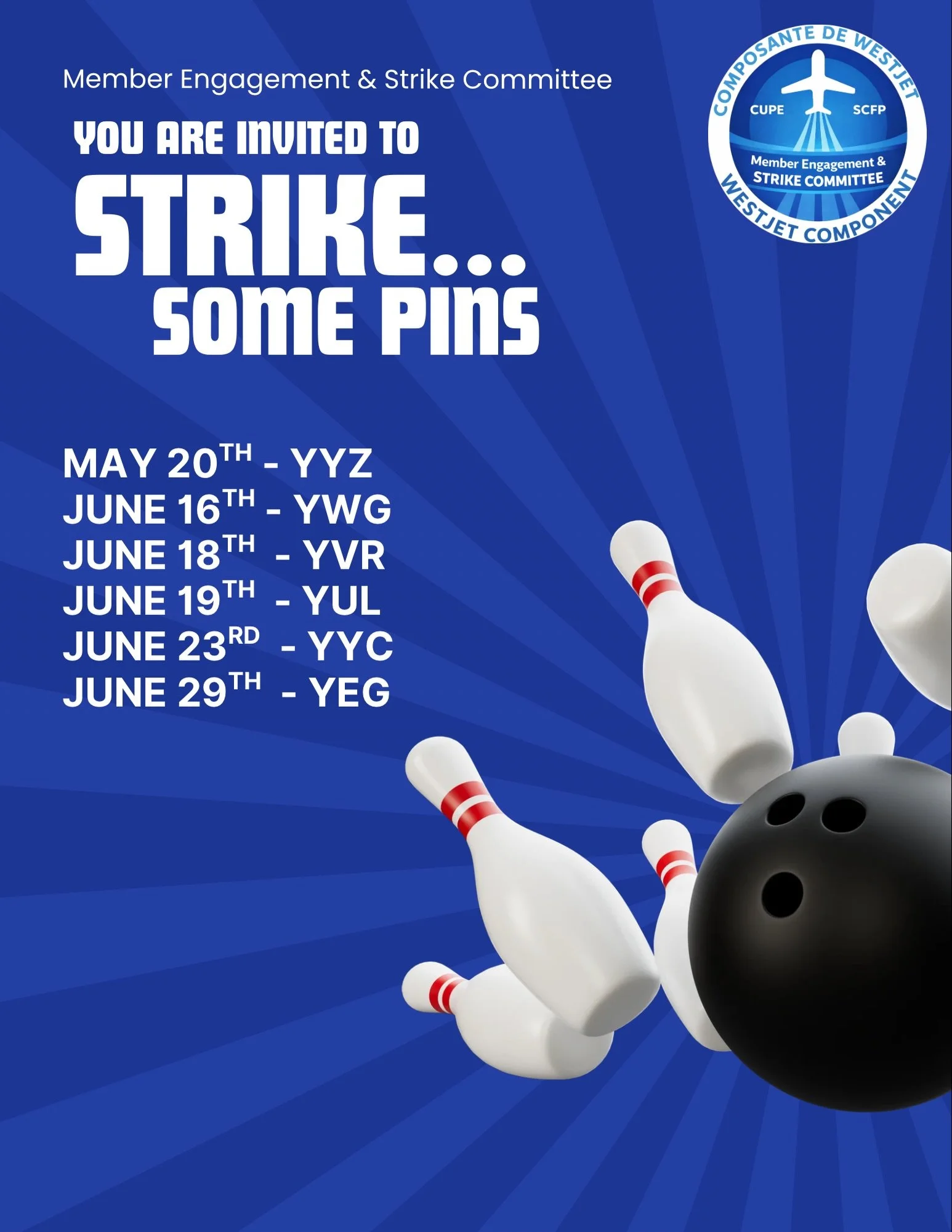 Your Member Engagement and Strike Committee has several member engagement events coming up across all bases! These events are open to both WestJet Mainline and WestJet Encore Members! Registration details were sent via your personal email! 

Ready to