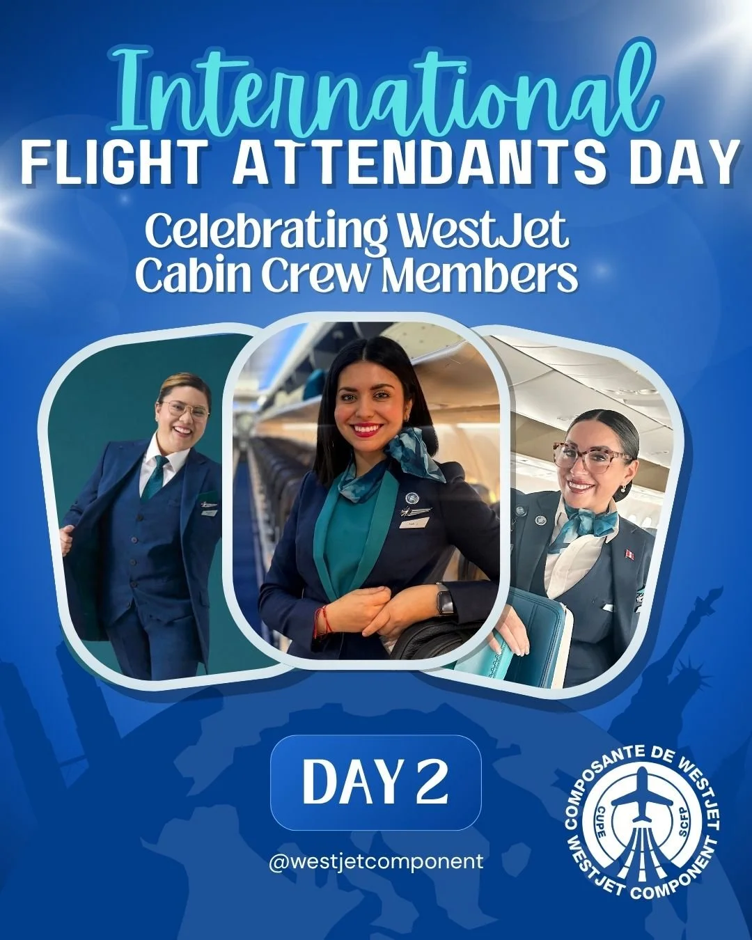 ✈️ COUNTDOWN TO INTERNATIONAL FLIGHT ATTENDANTS DAY: DAY 2 ✈️

The countdown continues! As we get closer to International Flight Attendants Day, the WestJet Component (CUPE 8125) is keeping the momentum going by celebrating the dedication, passion, a