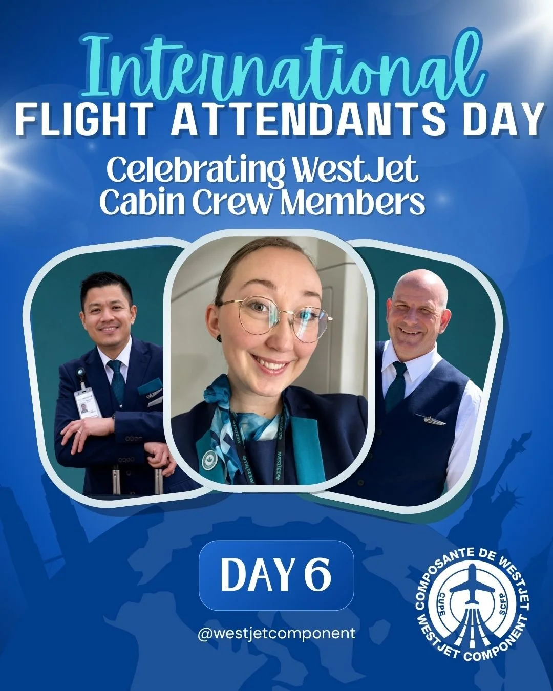 ✈️ COUNTDOWN TO INTERNATIONAL FLIGHT ATTENDANTS DAY: DAY 6 ✈️

The final countdown is here! Tomorrow is officially International Flight Attendants Day, and the WestJet Component (CUPE 8125) is wrapping up our 6-day celebration by honouring the ultima