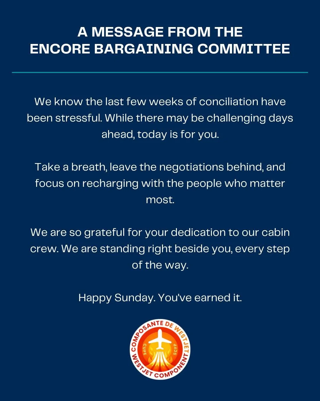 Thank you to the Encore Bargaining Committee for sharing this message with the membership.

We appreciate the committee taking a moment to recognize the dedication, resilience, and solidarity shown by our bargaining committee throughout this bargaini