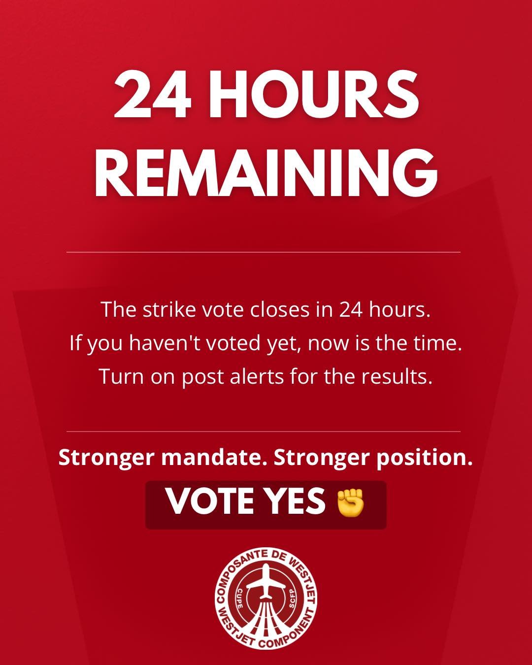 🗳️ YOUR VOICE. YOUR VOTE. YOUR FUTURE.

24 HOURS REMAINING! The strike vote is open. Check your inbox and make your voice heard. Your Bargaining Committee asks members to support a STRIKE MANDATE&mdash;a strong mandate sends a clear message that we 