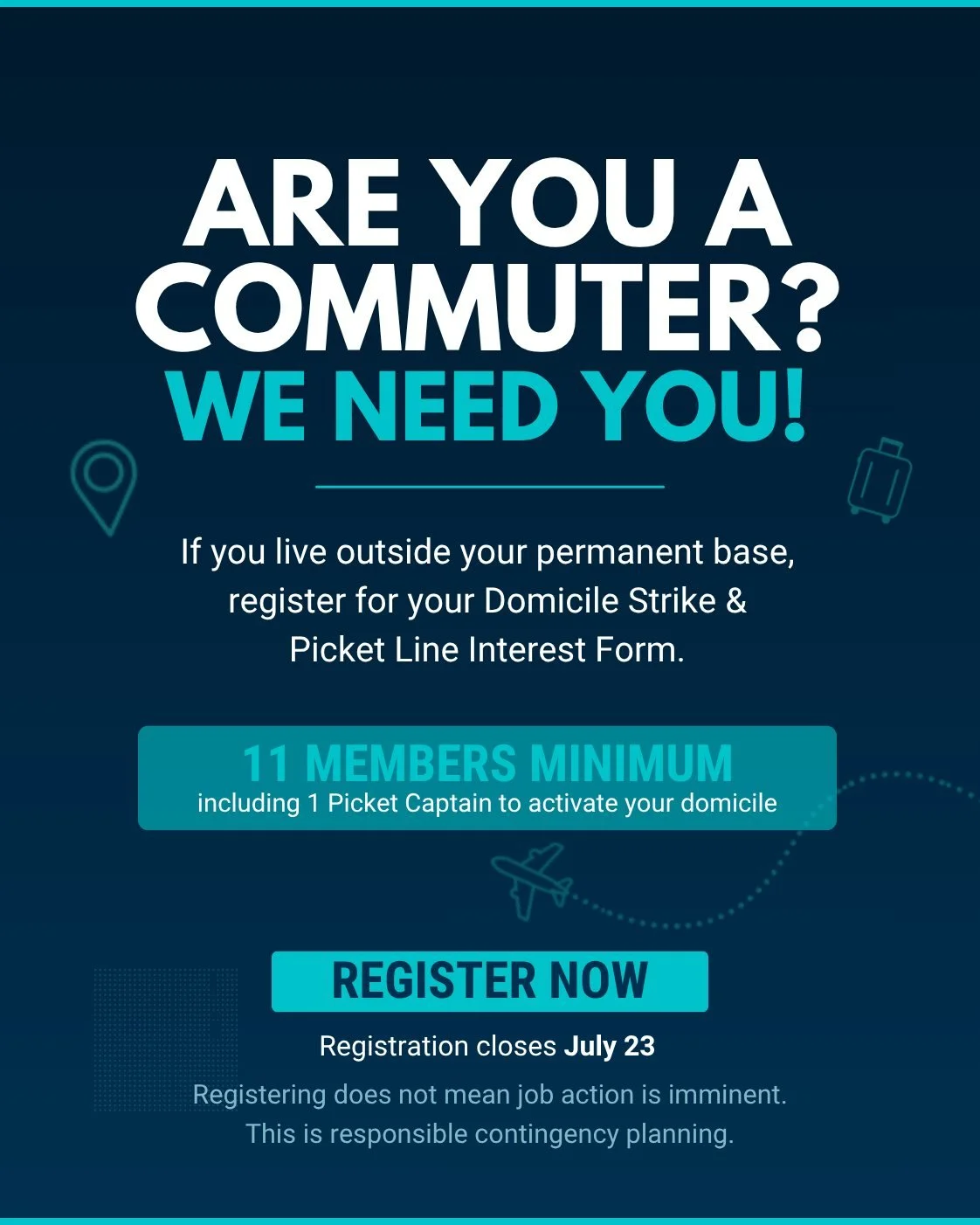 As part of responsible contingency planning, we are asking members who live outside their permanent base to complete the Domicile Strike &amp; Picket Line Interest Form.

✅ Minimum of 11 members required per domicile
✅ One designated Picket Captain r