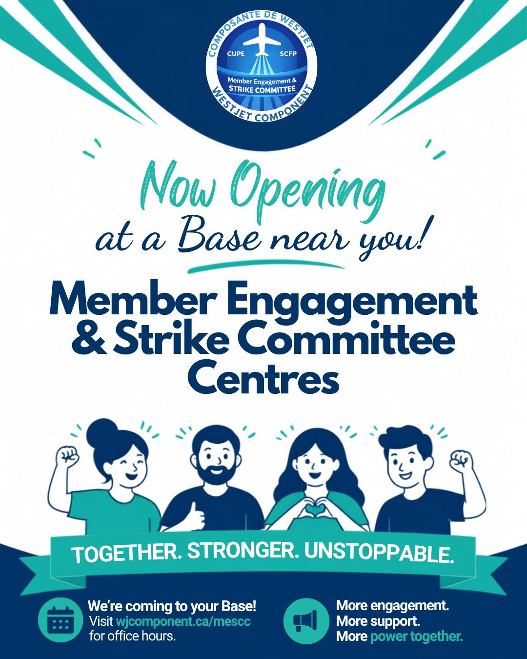 📣 We're excited to announce the launch of our Member Engagement &amp; Strike Committee (MESC) Centres across the system beginning July 20!

These centres are your space to connect with fellow members, get the latest union updates, ask questions, and