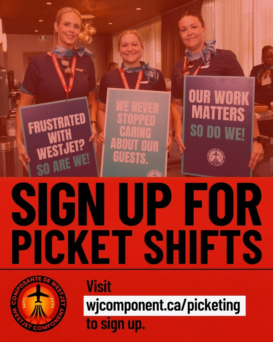 📢 Sign Up for Picket Shifts

Help us show our strength and solidarity by signing up for a picket shift at:

🔗 wjcomponent.ca/picketing

Important: Picket shifts open for registration at 08:00 MT each day for the following day's shifts, so be sure t