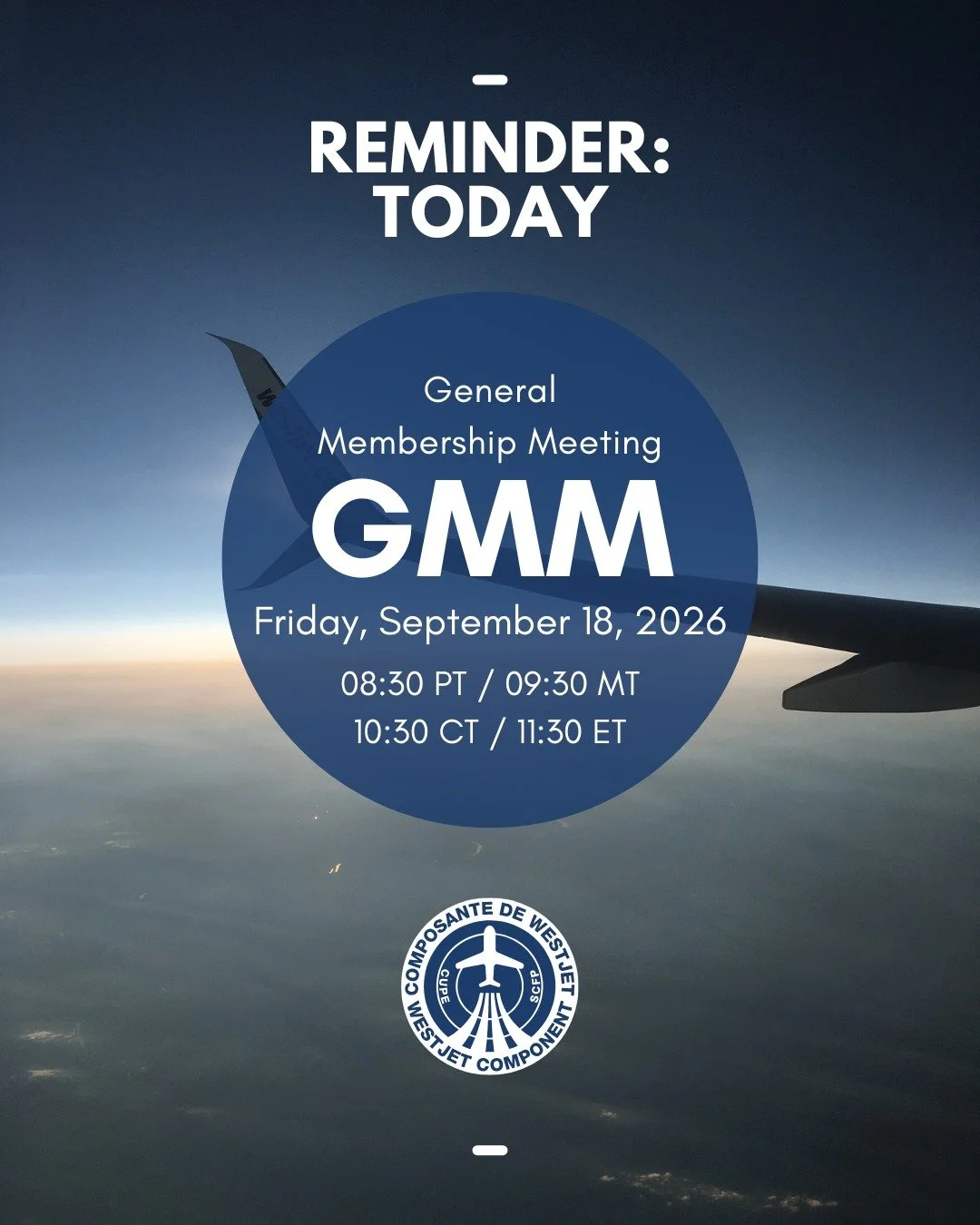 🚨 GMM Reminder | Rappel &ndash; GMM 🚨

Our General Membership Meeting is happening today.

⏰ 08:30 PT | 09:30 MT | 10:30 CT | 11:30 ET

Need meeting details or haven't registered yet? Review the GMM Information Package for the agenda, registration 