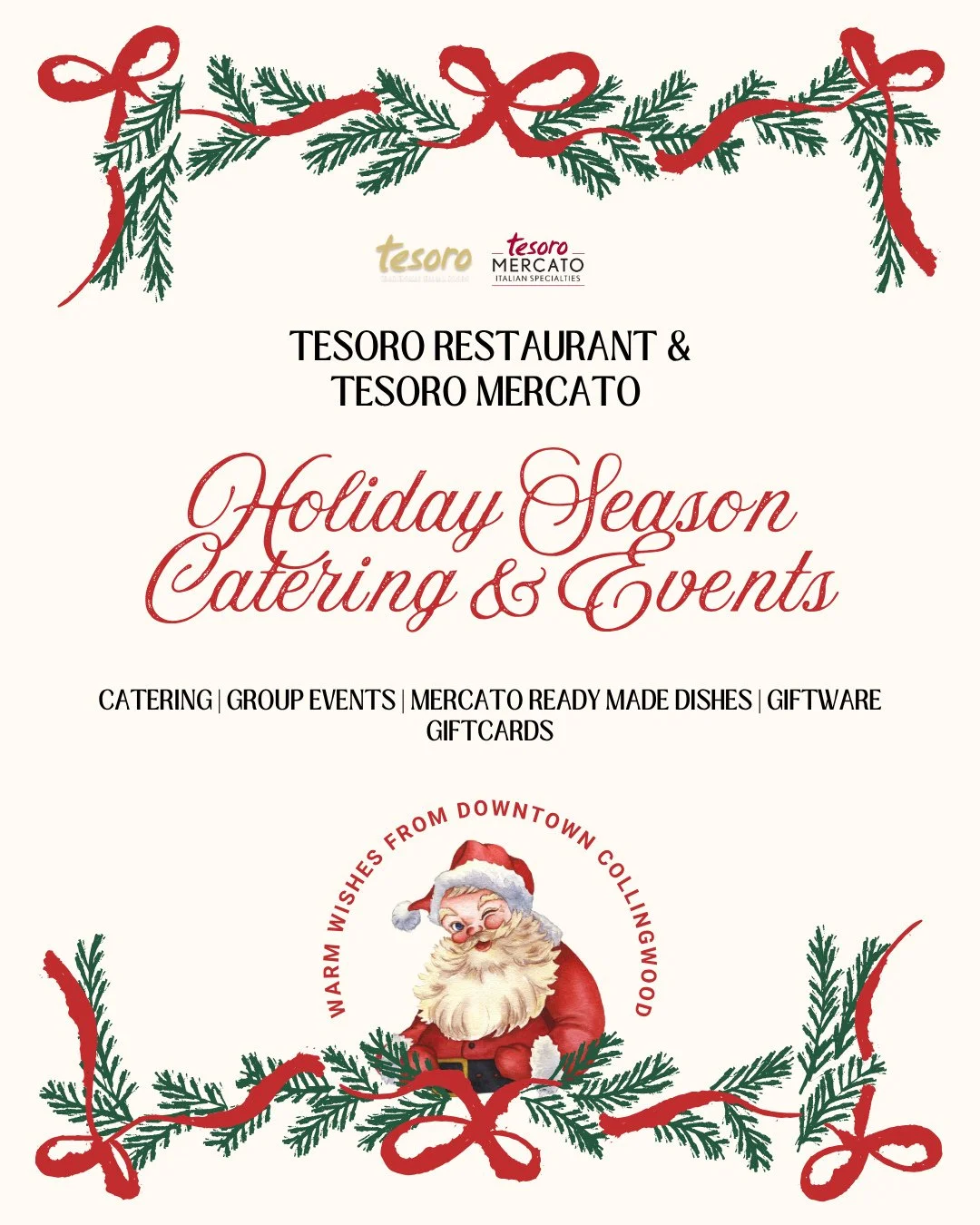Make the holidays a little easier with Tesoro ✨⁠
Whether you're planning a work dinner, a family gathering, or a festive night out with friends, our restaurant is now booking for the season.⁠
⁠
Prefer to celebrate at home? The Tesoro Mercato has you 