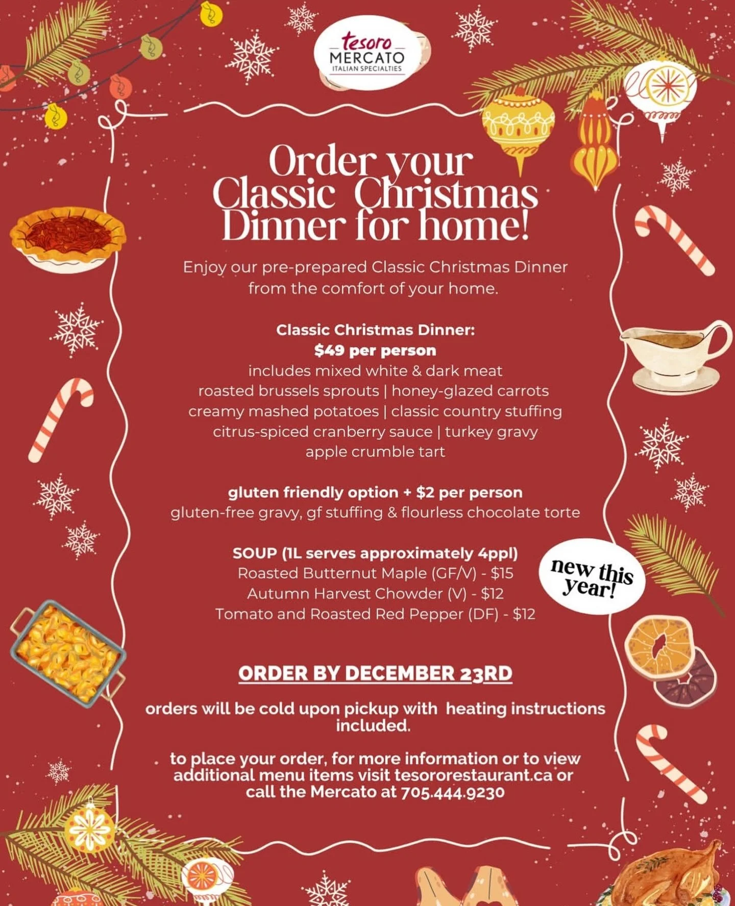 Enjoy a chef-prepared turkey dinner without the stress. Our takeout Christmas menu includes all the classics, made fresh and ready to heat &amp; serve. ⁠
⁠
Visit the Tesoro Mercato&rsquo;s NEW WEBSITE tesoromercato.com to pre-order your turkey dinner