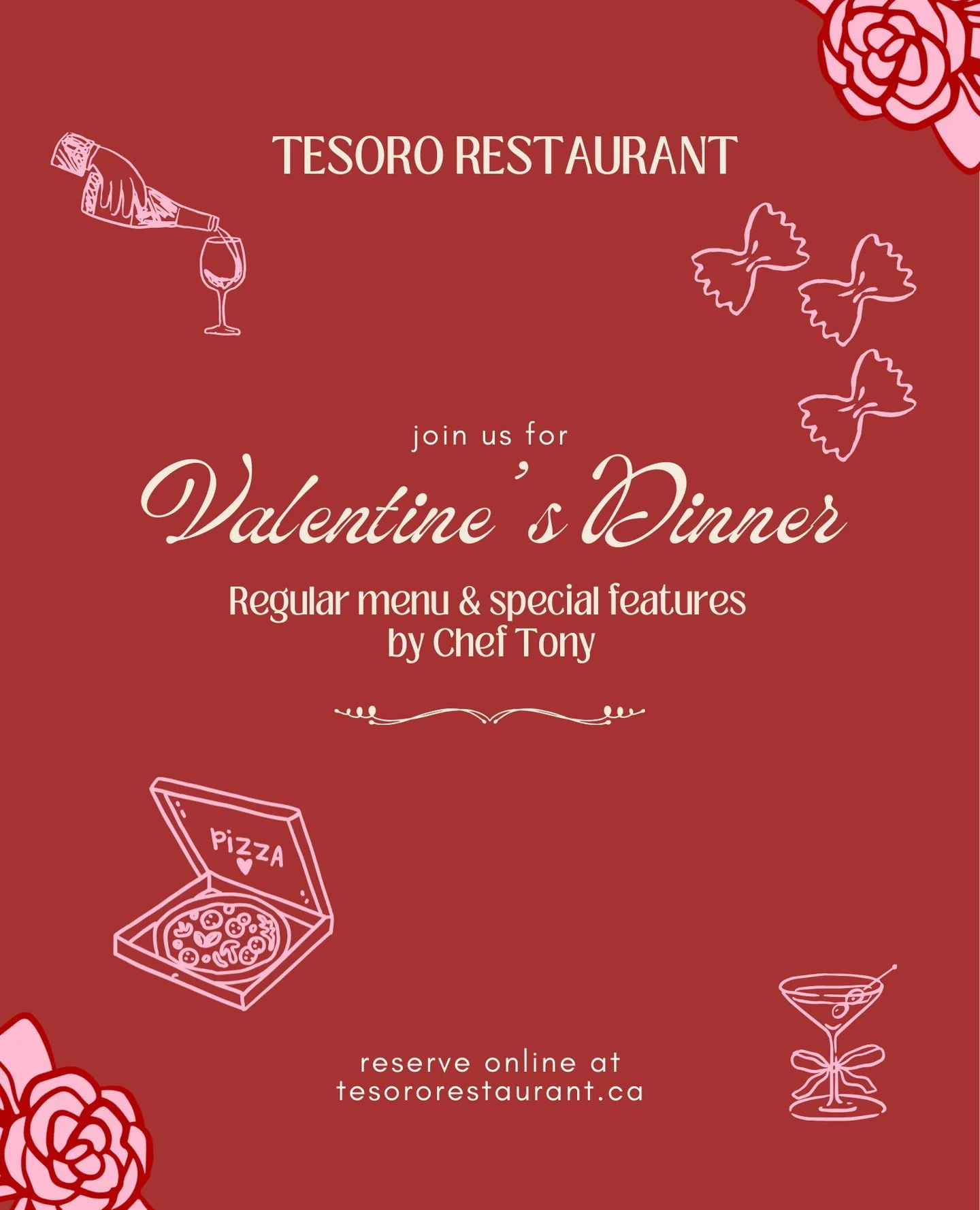 Date night, but make it Italian 💘🍝⁠
⁠
Celebrate Valentine&rsquo;s Day at Tesoro.⁠
⁠
Reserve online at tesororestaurant.ca 🍷⁠
⁠
#downtowncollingwood #tesororestaurant #valentinesdinner