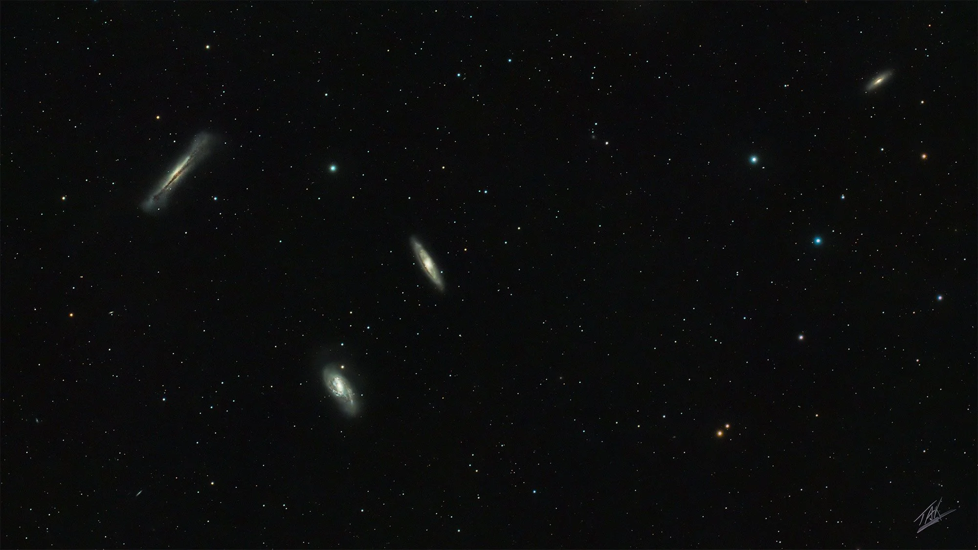 The Leo Triplet is a small group of galaxies about 35 million light-years away in the constellation Leo.  This image was created from 47 five-minute long exposures.  This was taken in my Fort Mill, SC yard January 16, 2026, between 2:30 and 7:00 AM. 