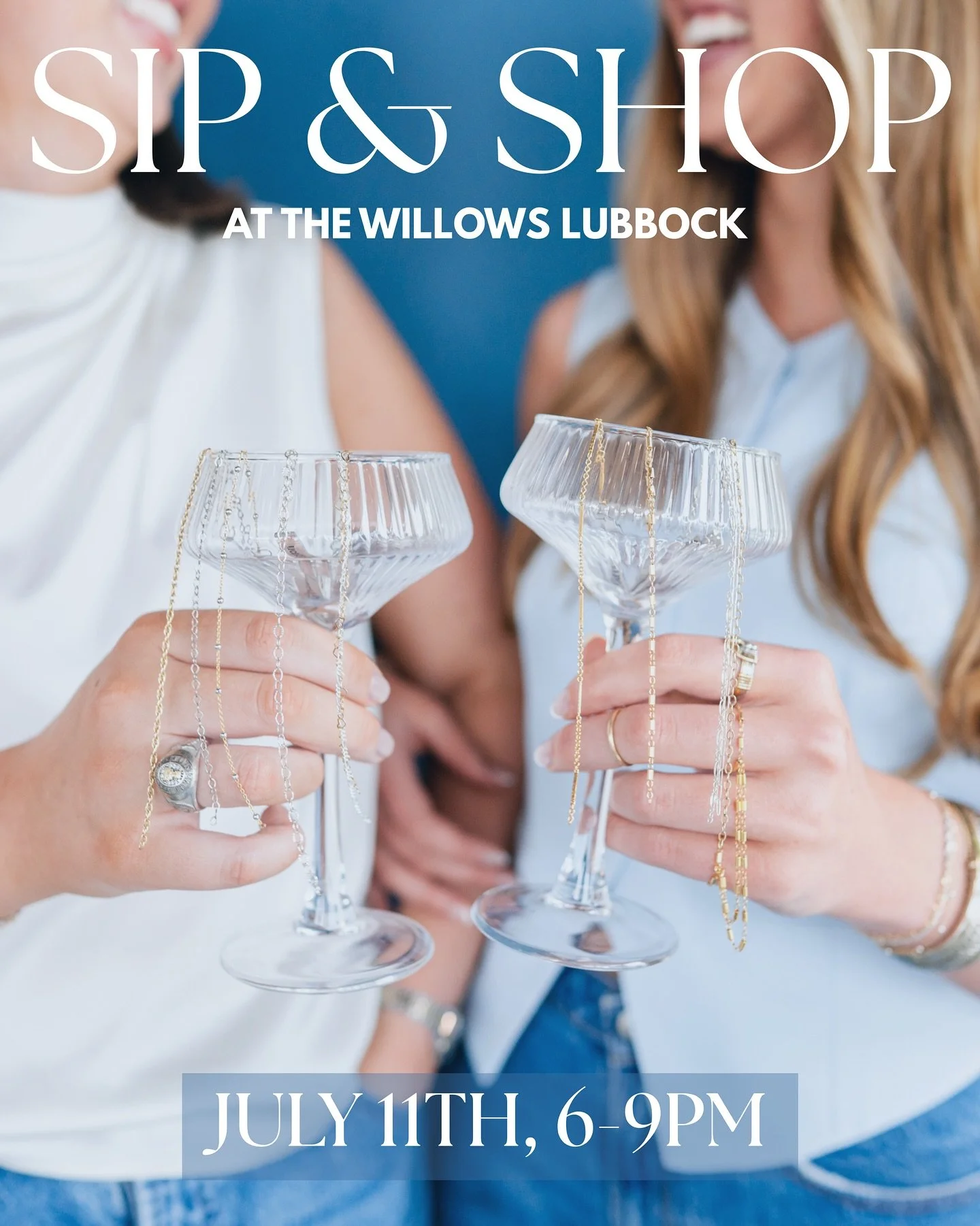 This Friday!! Come see us at The Willows Center Sip &amp; Shop! 🥂🛍️

Tickets are $15 and include two drink tickets and the 2025 exclusive tote bag for all your shopping!! Link to bio for tickets! See you soon!! 💙💙

July 11th from 6:00-9:00pm 
🛍️