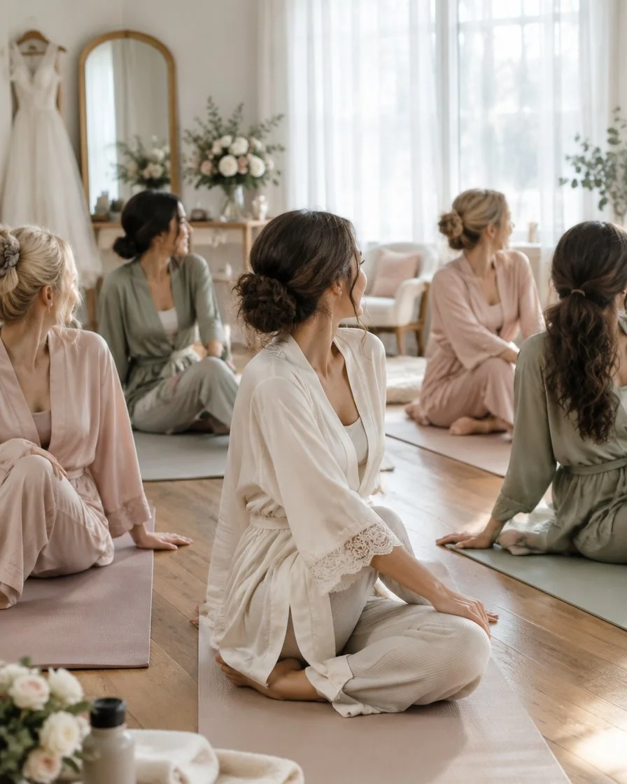 Bridal party yoga on the wedding morning in the Hunter Valley before hair and makeup