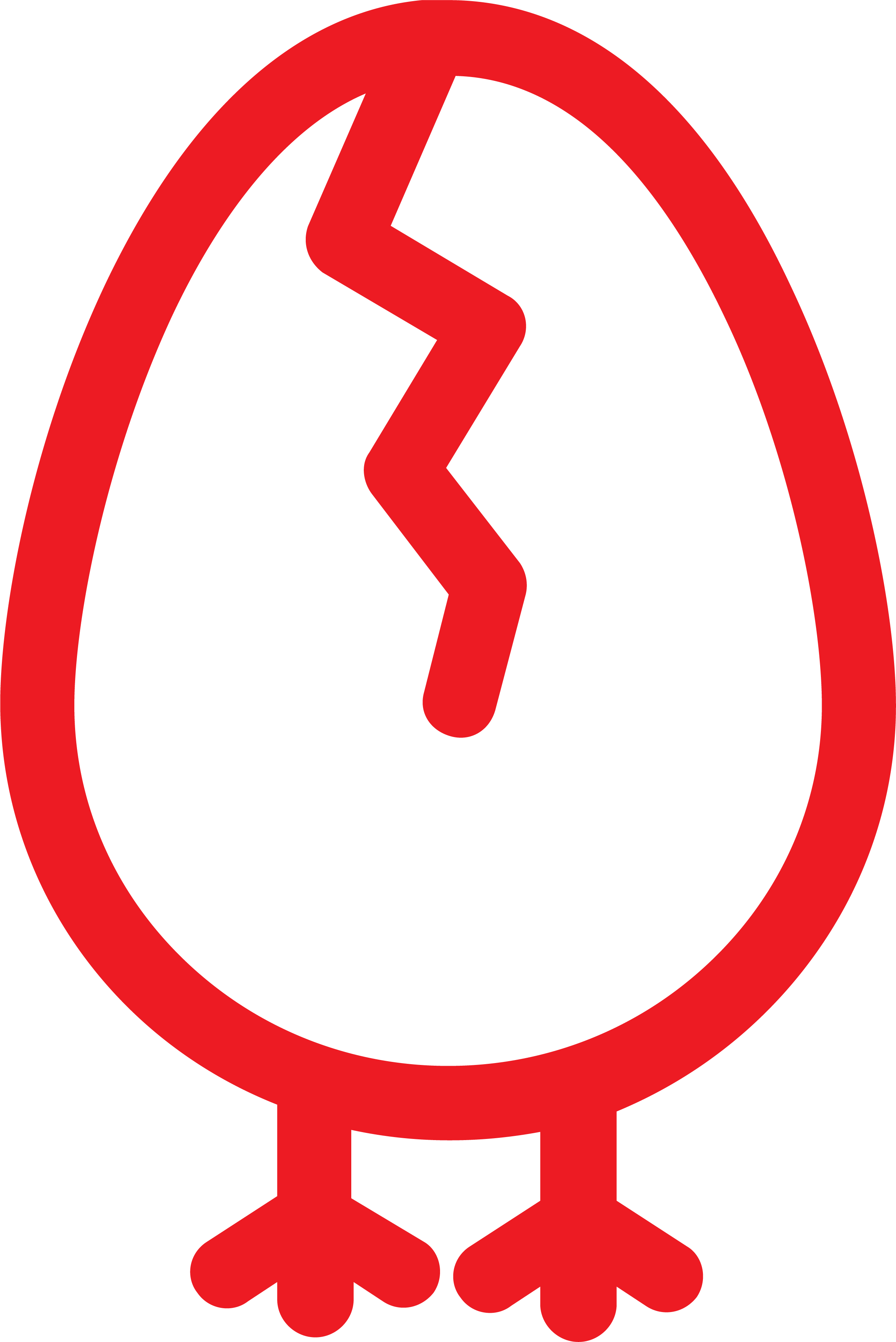 A red broken egg outline with chicken feet at the bottom, symbolizing a cracked egg.