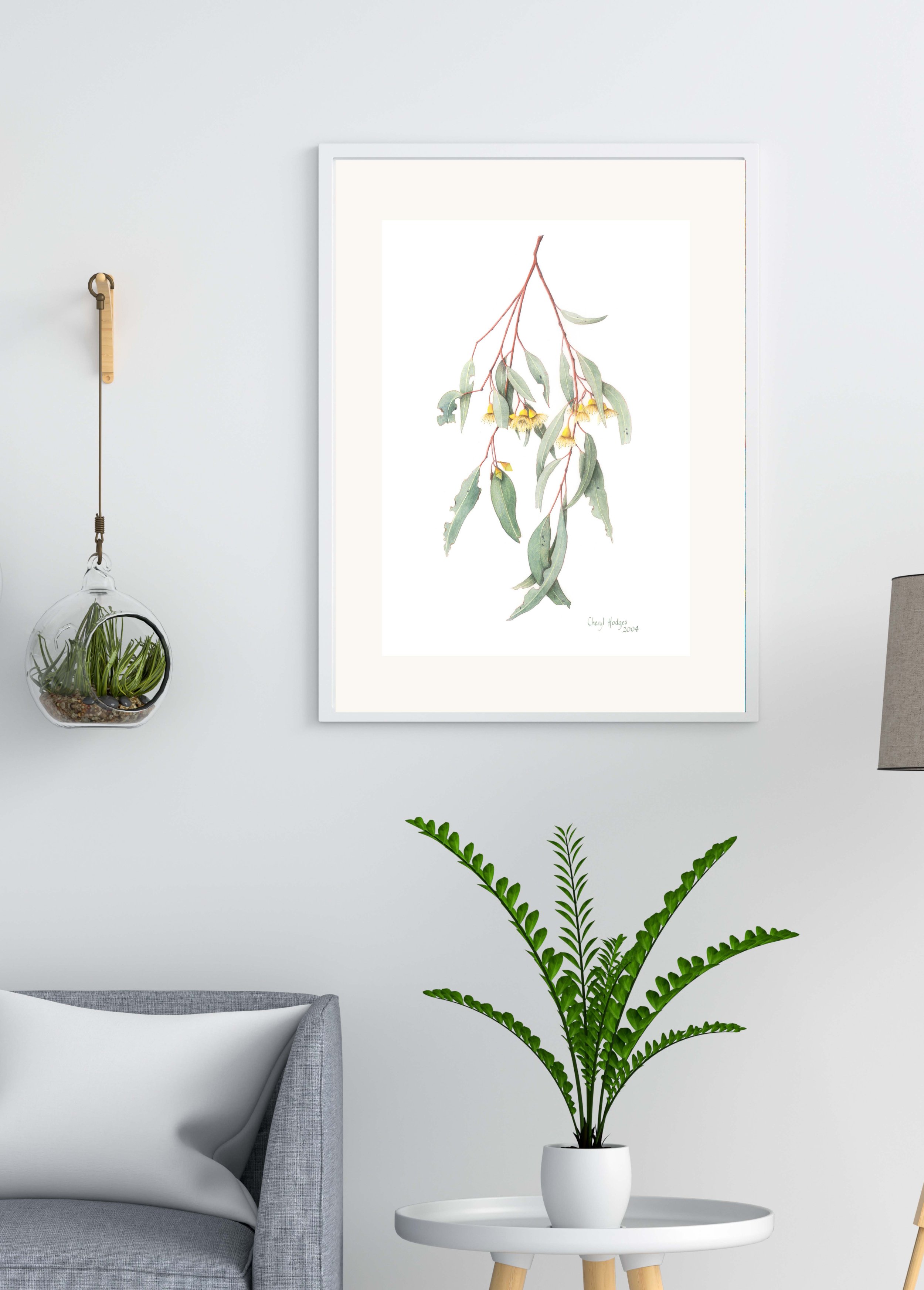 Eucalyptus sideroxylon, cream flower Mugga Ironbark wall art, A4 and A3 print