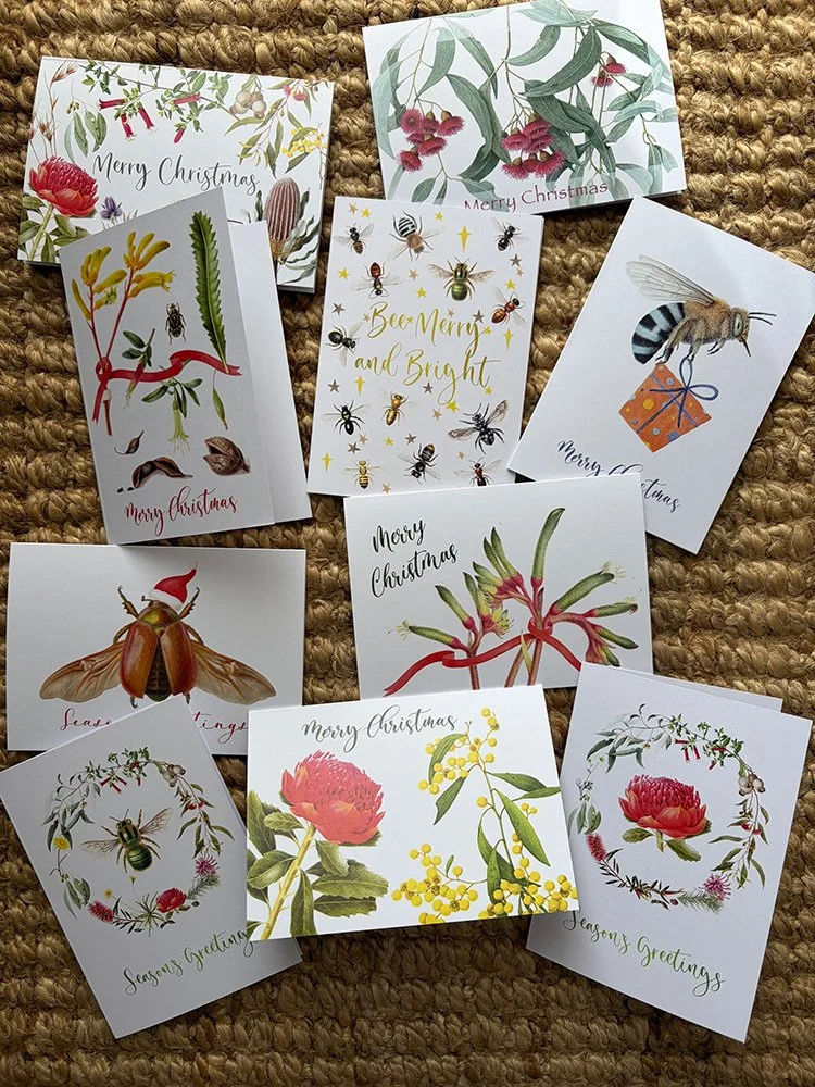 Set 10 Christmas cards - Australian native plants and insects