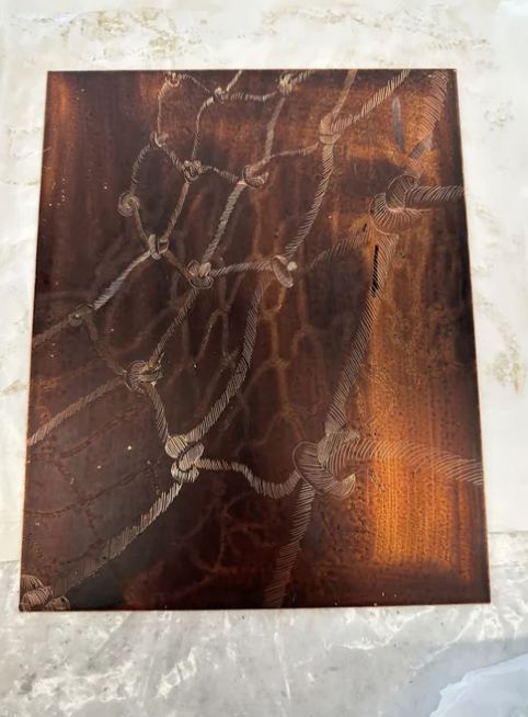 "Nets Series: Ladder" Drawing by Paloma
Barhaugh-Bordas, Assisted etching and printing by Ella Cote, 2024 on copper plate