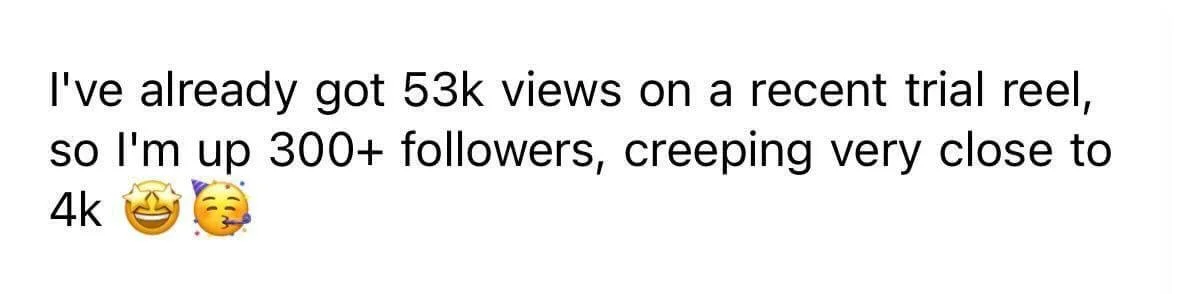 Text overlay about social media views, followers, and a mention of approaching 4,000 views with emojis.