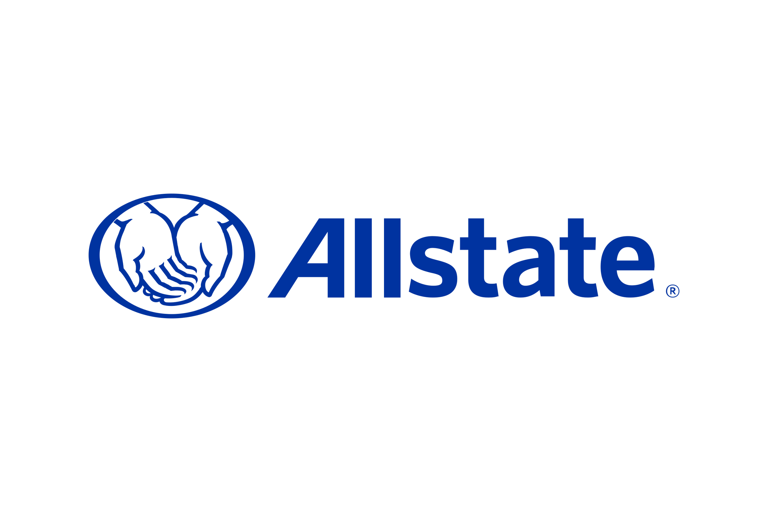 Allstate logo featuring two hands forming a protective shield and the text 'Allstate' in blue.