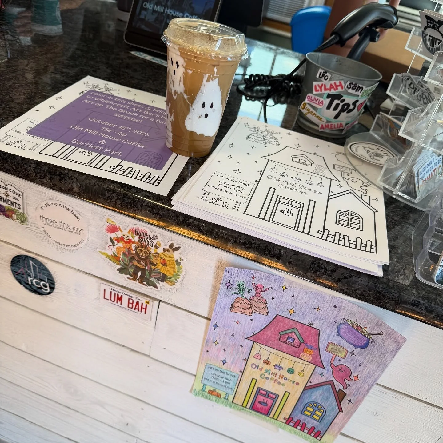 👻 coffee &amp; coloring?! Get to @oldmillhousecoffee for both!

#spookyseason #coffeeshop #artonthebrook #localshopping #coloringpage #community