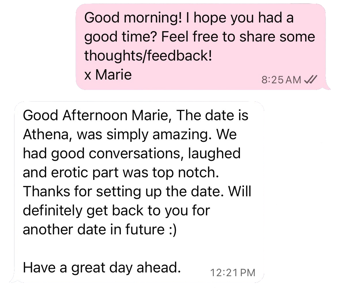 Screenshot eines WhatsApp-Chatverlaufs mit Nachrichten in Englisch und Deutsch, in dem sich zwei Personen, Marie und eine andere, über ein Treffen und einen Datumswechsel austauschen.