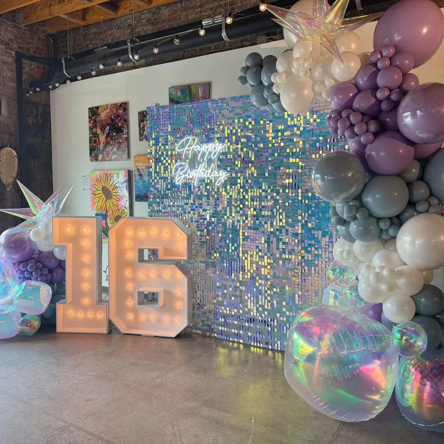 Because turning 16 deserves more than just cake and candles.
Brooklyn Lights and Bria&rsquo;s Balloon Boutique came together to turn this Sweet 16 into a full-on shimmer fest&mdash;and yes, we understood the assignment.

From our glowing marquee numb