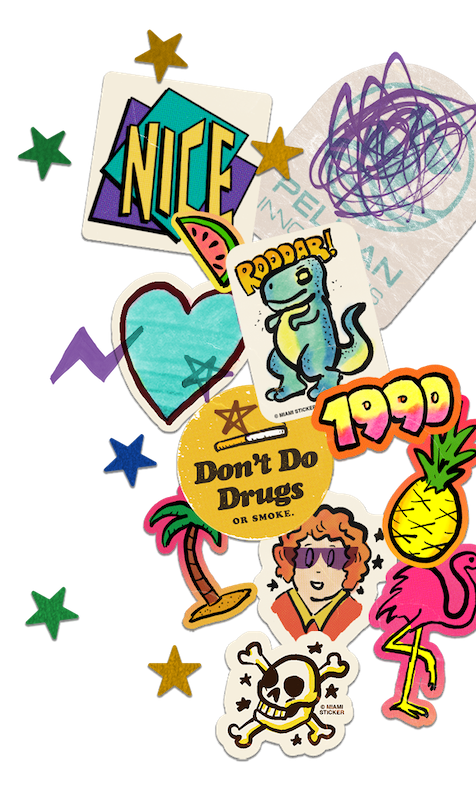 A collage of 90s-themed stickers