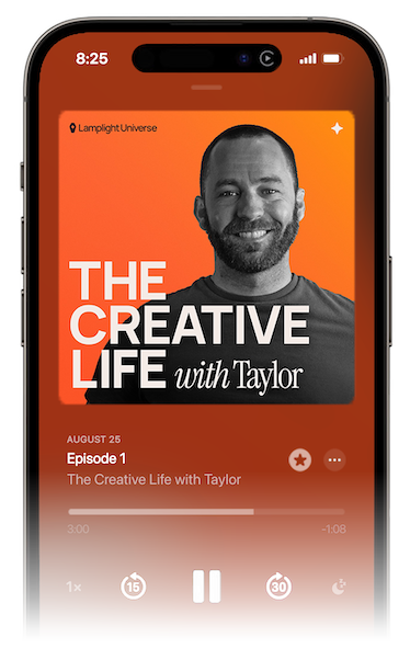 Mockup of phone playing podcast: The Creative Life with Taylor