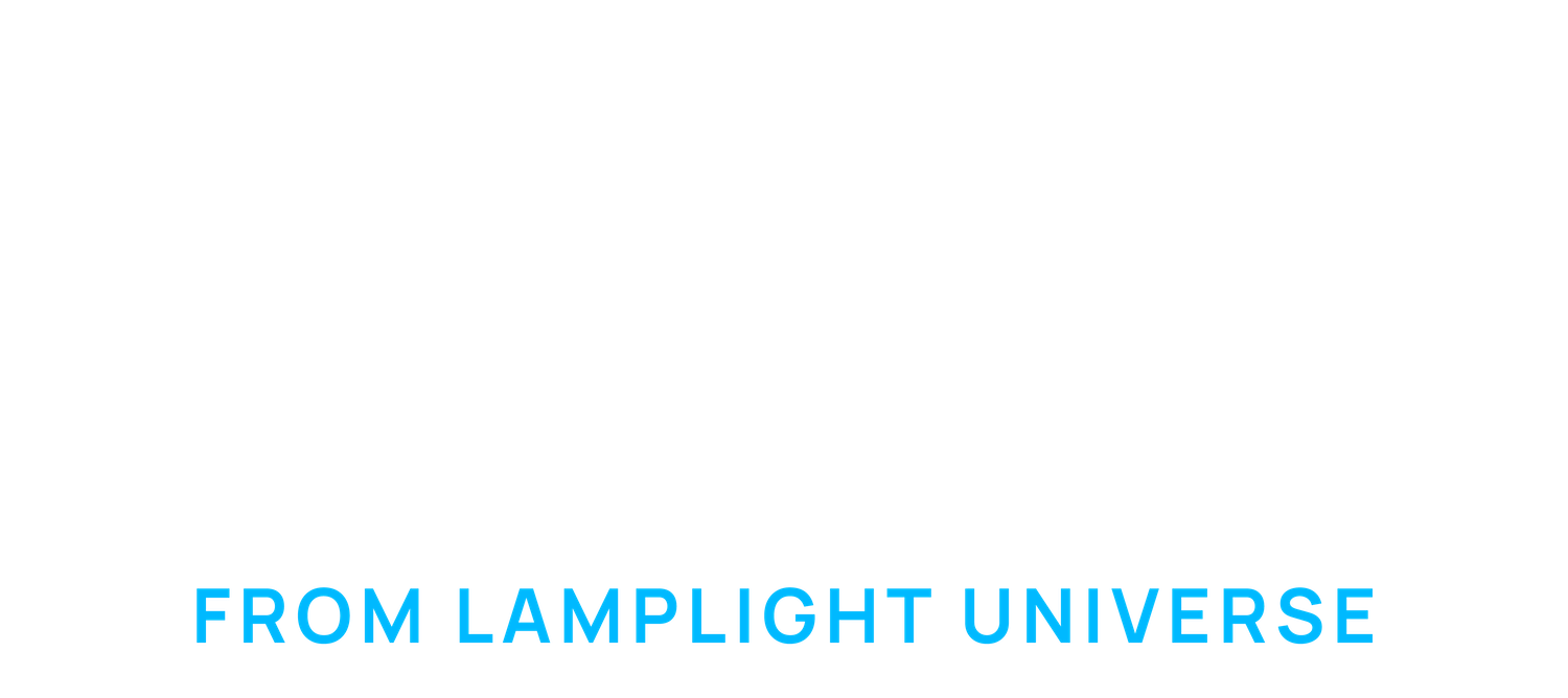 White and blue text that reads: Podcasts from Lamplight Universe