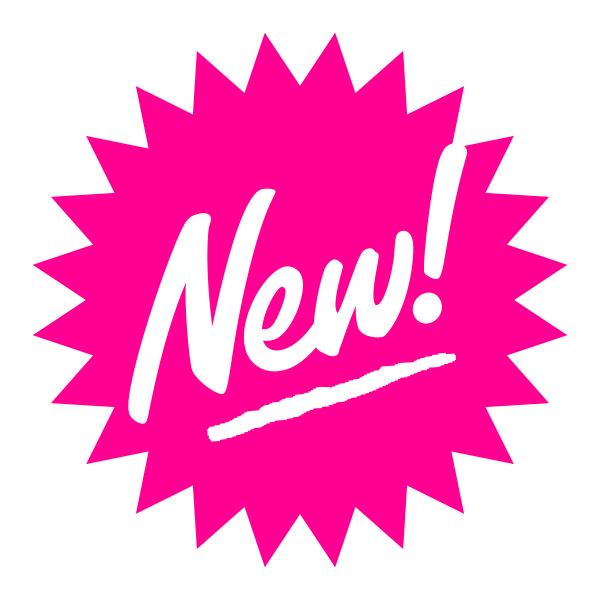 Pink badge that reads: "New!" in white text