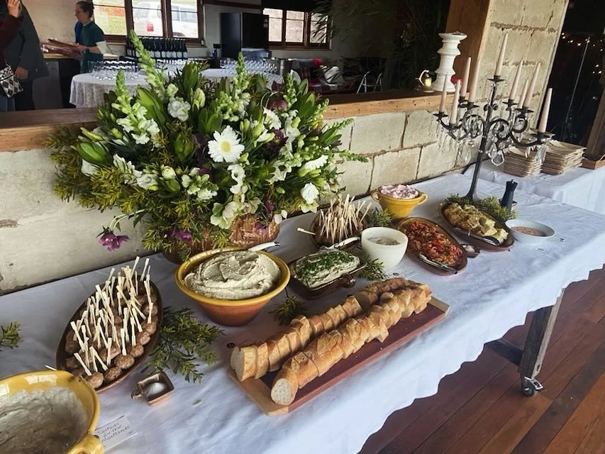 Food aplenty at this gorgeous art gathering.