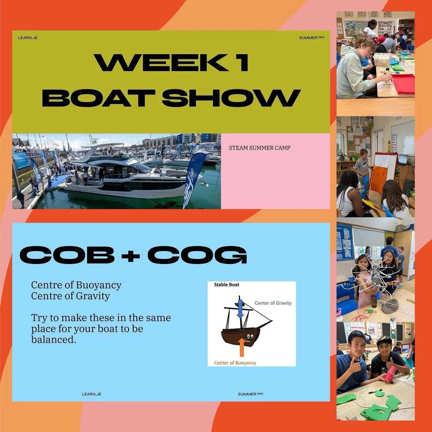 🚤 Balance, thrust, and buoyancy...
These young designers are learning what makes a boat truly float &ndash; and move!
On Day 4 of #JerseyBoatWeek, our super engineers explored:
⚙️ Propellers for movement
⚖️ Centre of Gravity (COG) for balance
🌊 Cen