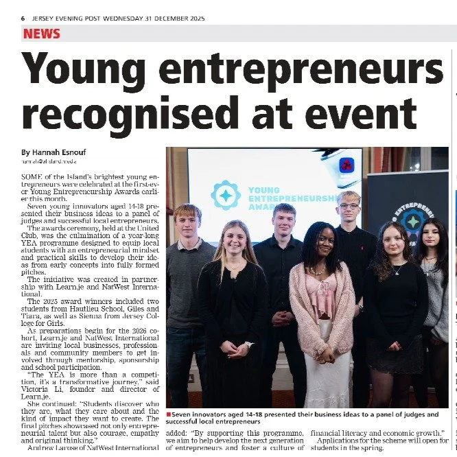 ❤️ A proud way to close the year. 💯

Celebrating the creativity, confidence, and hard work of the students who took part in the first Young Entrepreneurship Award, recently featured by the @jepnews

Thank you to NatWest International, schools, paren