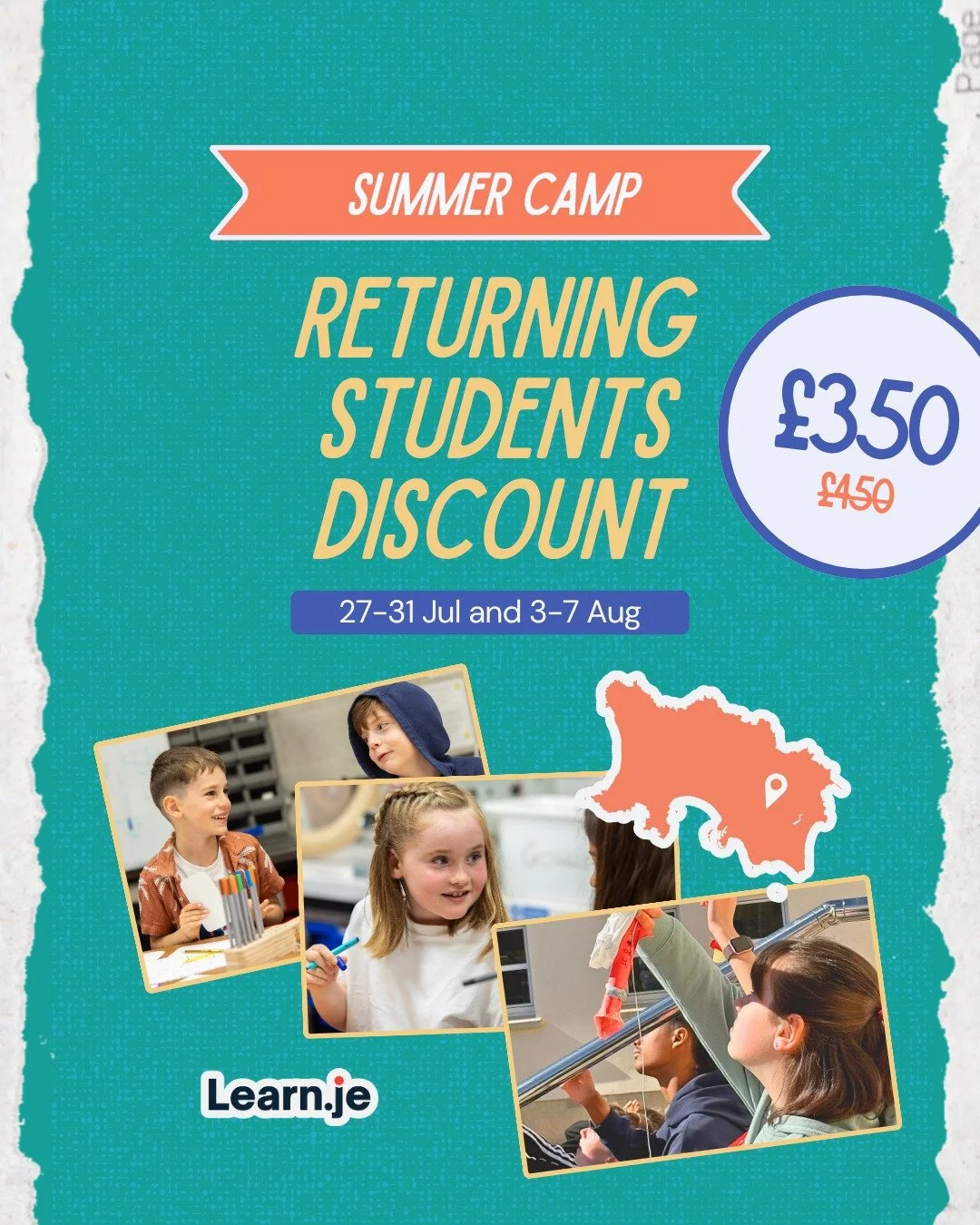 Parents of returning learners! We have an exclusive discount for you over the next few days. Get &pound;100 off either of the summer camp weeks. Email us at admin@learn.je for your discount code.

This week's Summer Camps details:
😀 For ages 7-14
📆