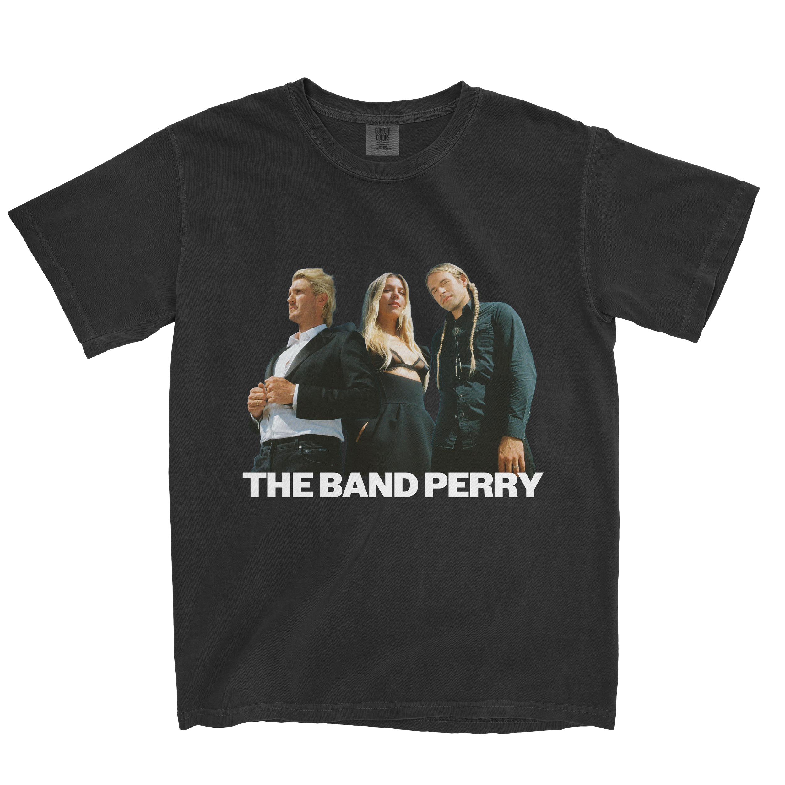 The Band Perry 2025 Black T-Shirt. Merch designed by Ashley Kohorst Sieling / Favorite Records.
