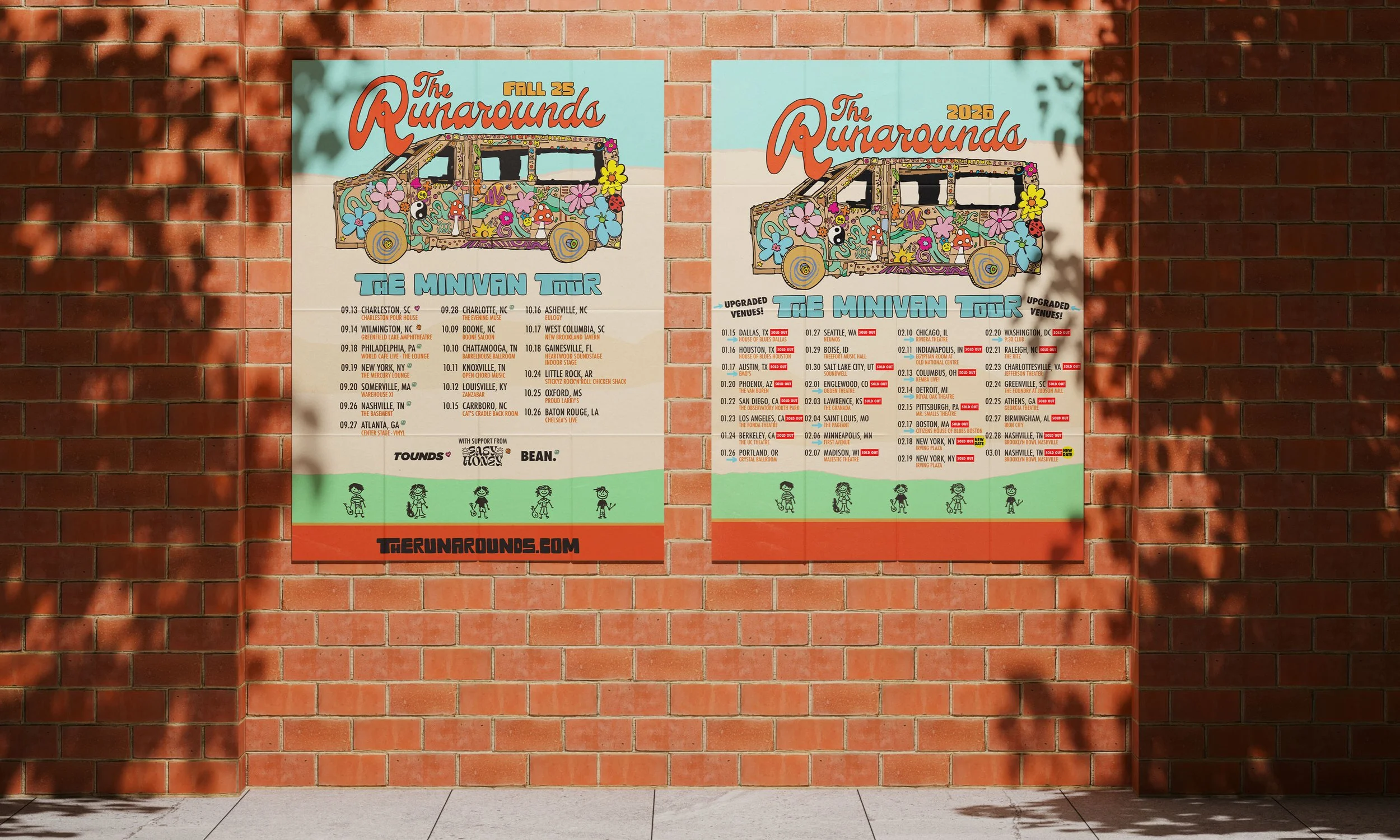 Tour admats for The Runarounds Minivan Tours, designed by Ashley Kohorst Sieling / Favorite Records.
