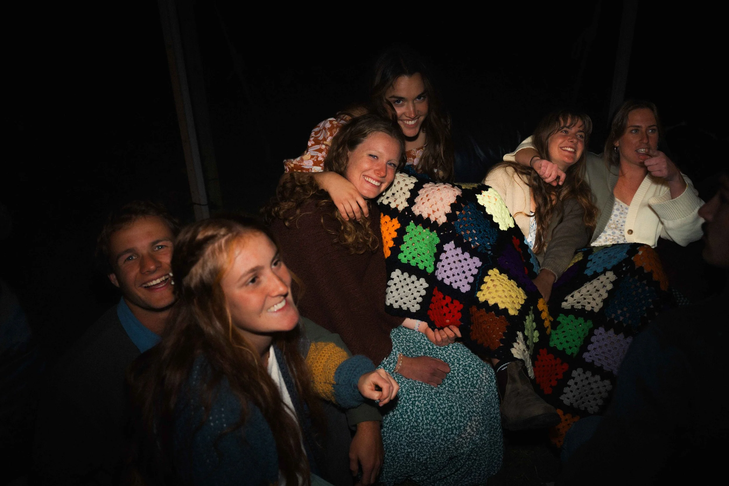 wedding crowd candid laughing cosy vintage Nimbin