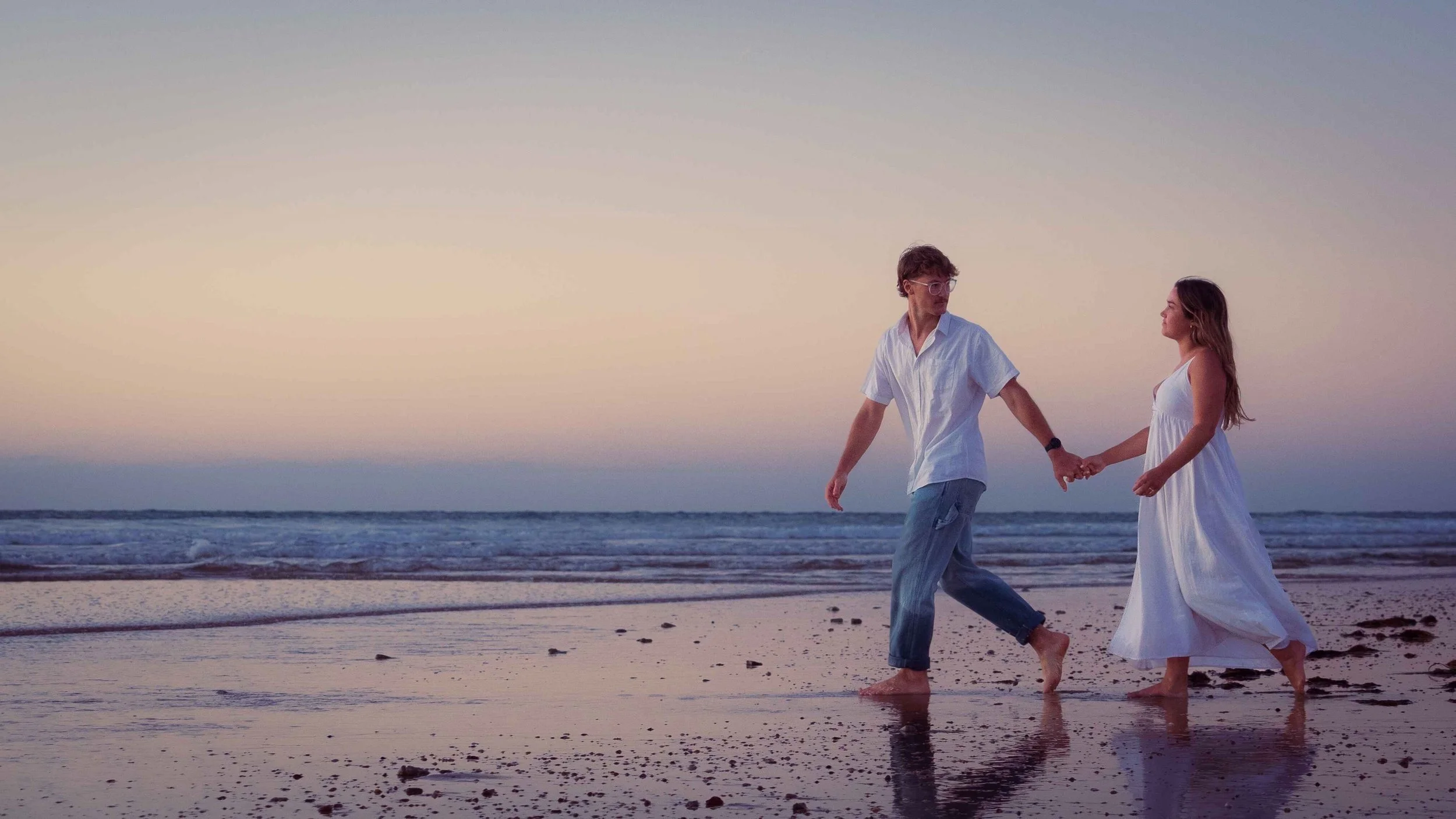 artistic engagement photos soft sunset beach Noarlunga